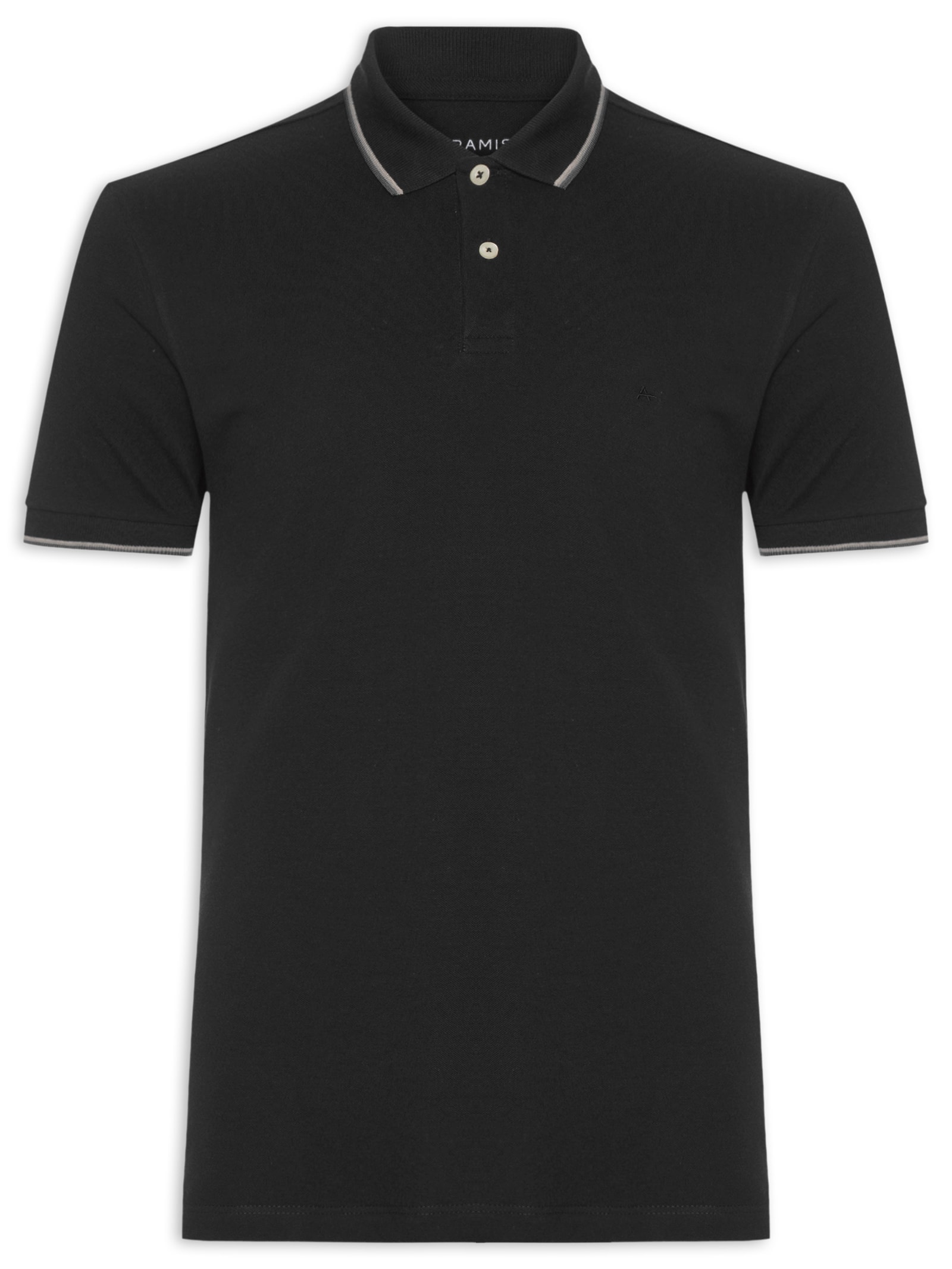 Polo Masculina Básica 4 Frisos Em Algodão Preto Aramis