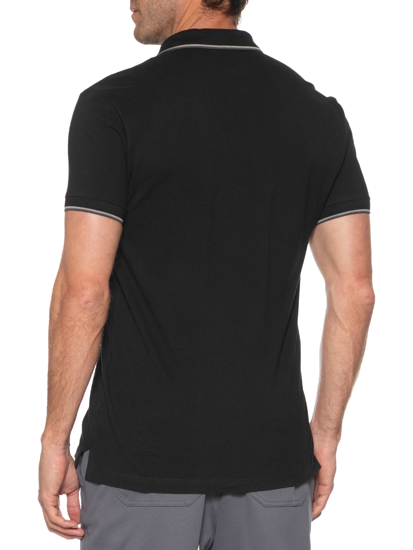Polo Masculina Básica 4 Frisos Em Algodão Preto Aramis
