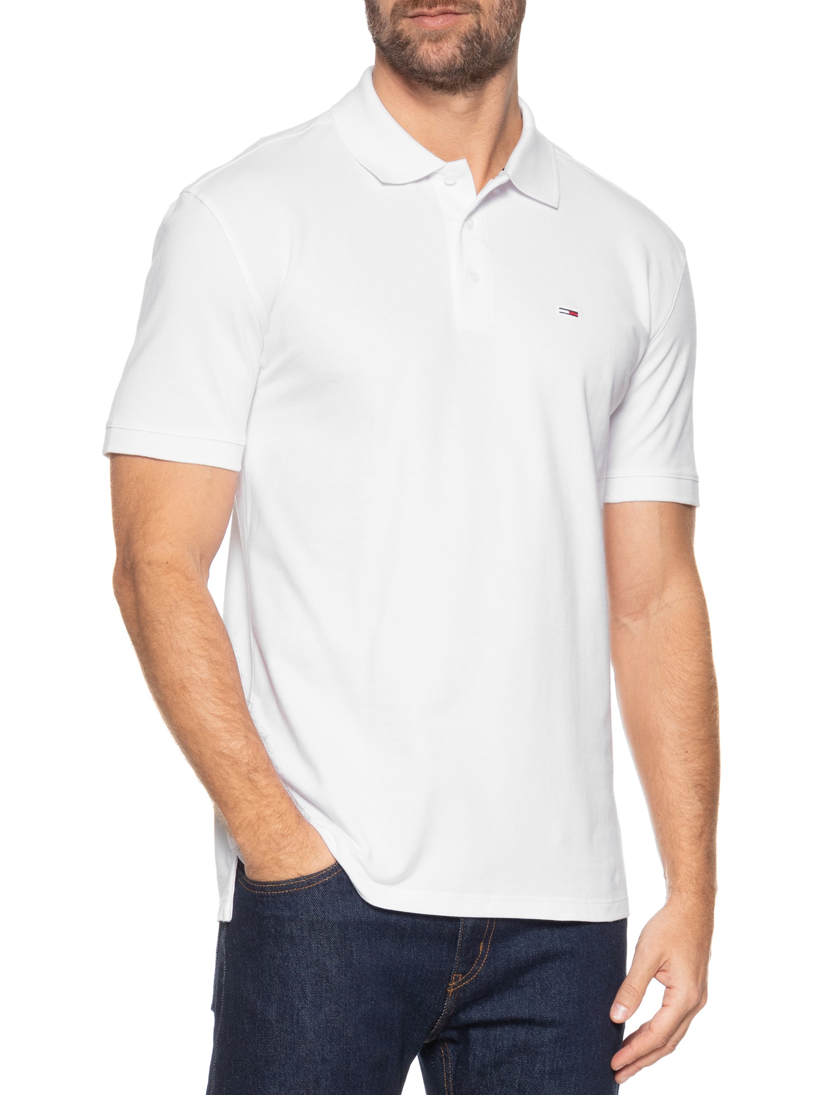 Polo Masculina Básica Bandeira Bordada Original Fit Em Piquet De Algodão Branco  Tommy Jeans