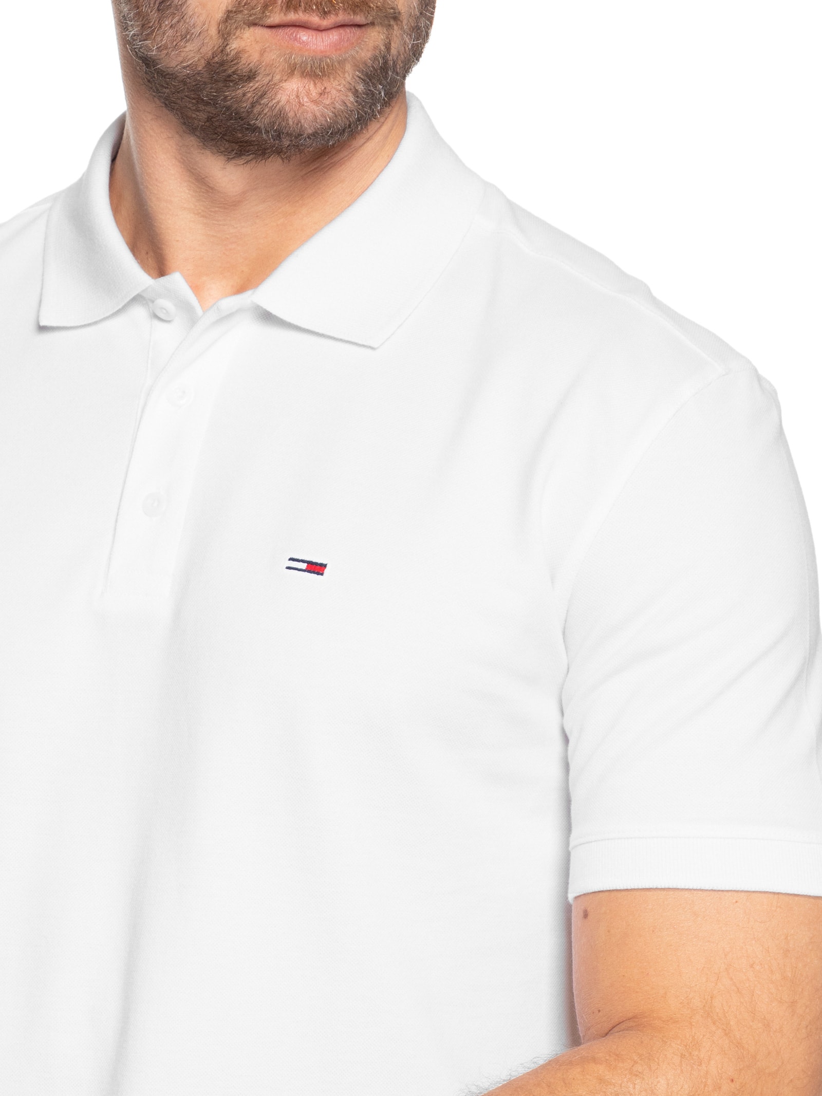 Polo Masculina Básica Bandeira Bordada Original Fit Em Piquet De Algodão Branco  Tommy Jeans