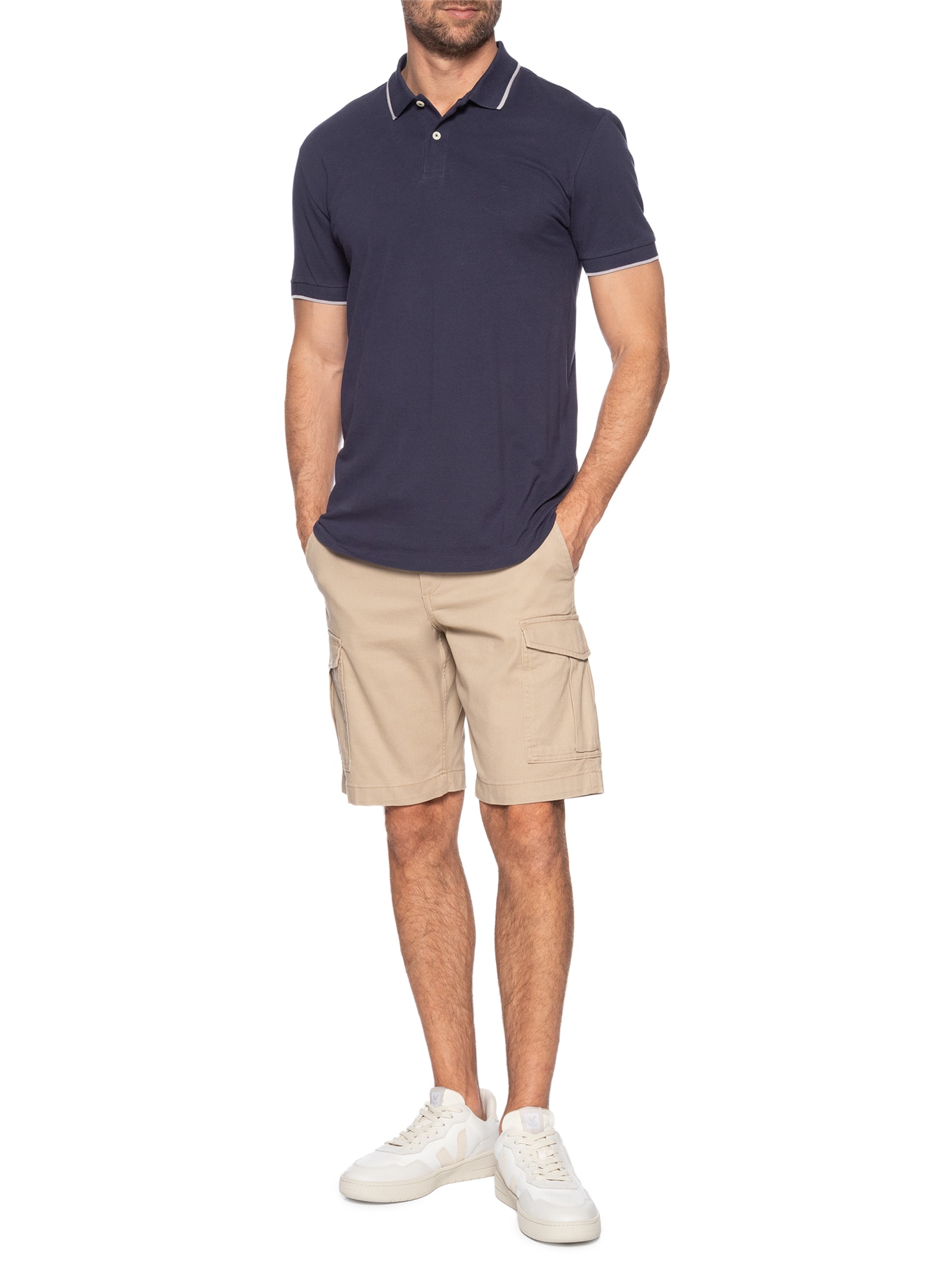 Polo Masculina Básica Classic 1 Friso Em Algodão Azul Aramis