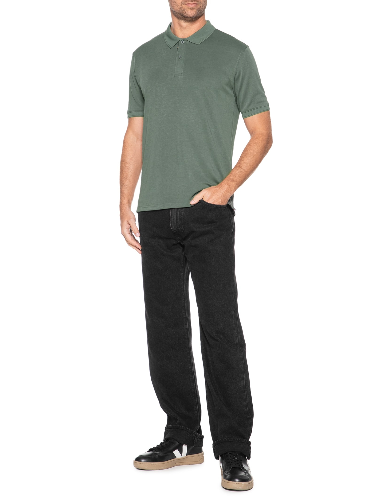Polo Masculina Básica Color Verde Basiq Men