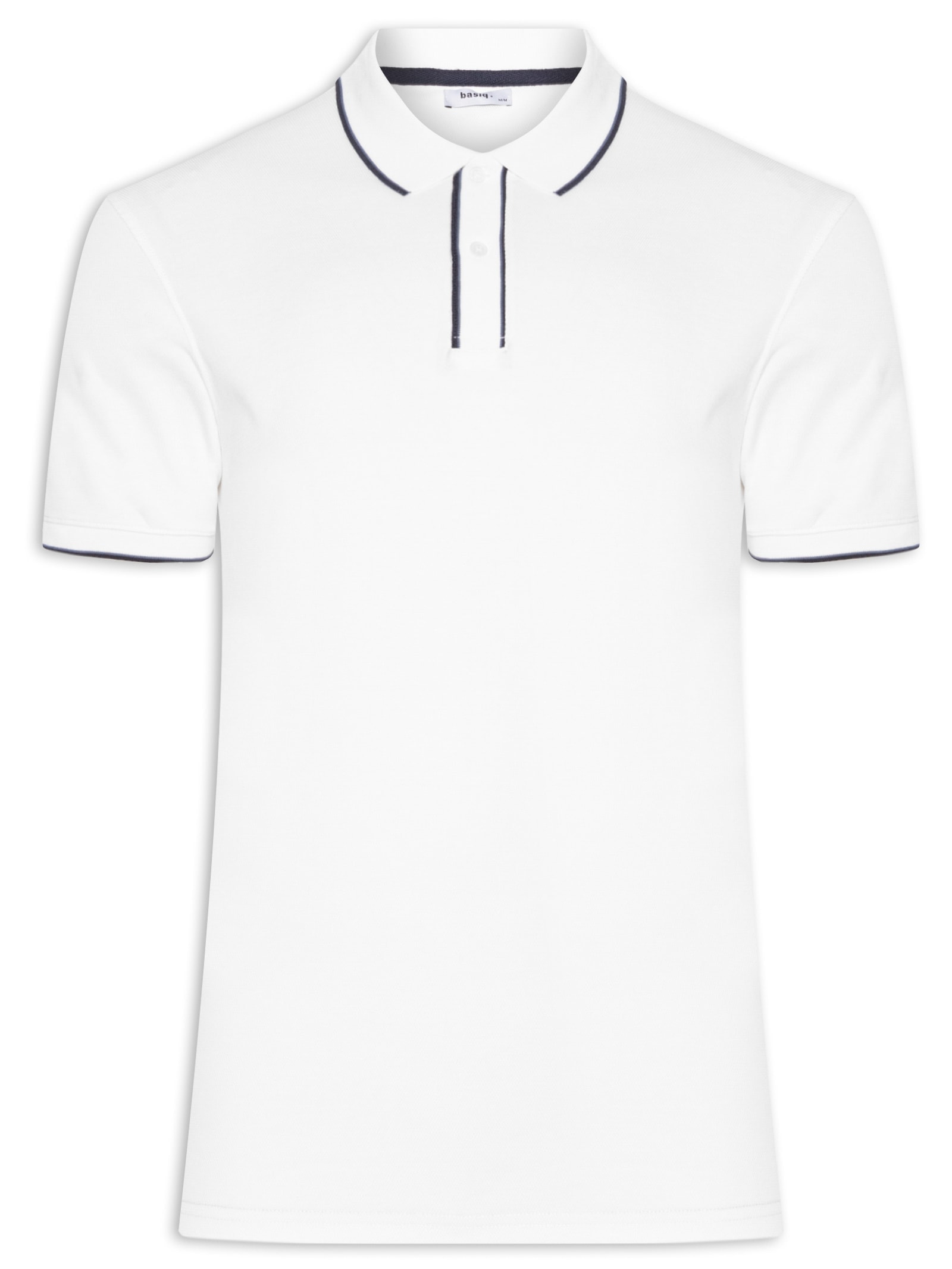 Polo Masculina Básica Com Detalhes Em Friso Branco Basiq Men