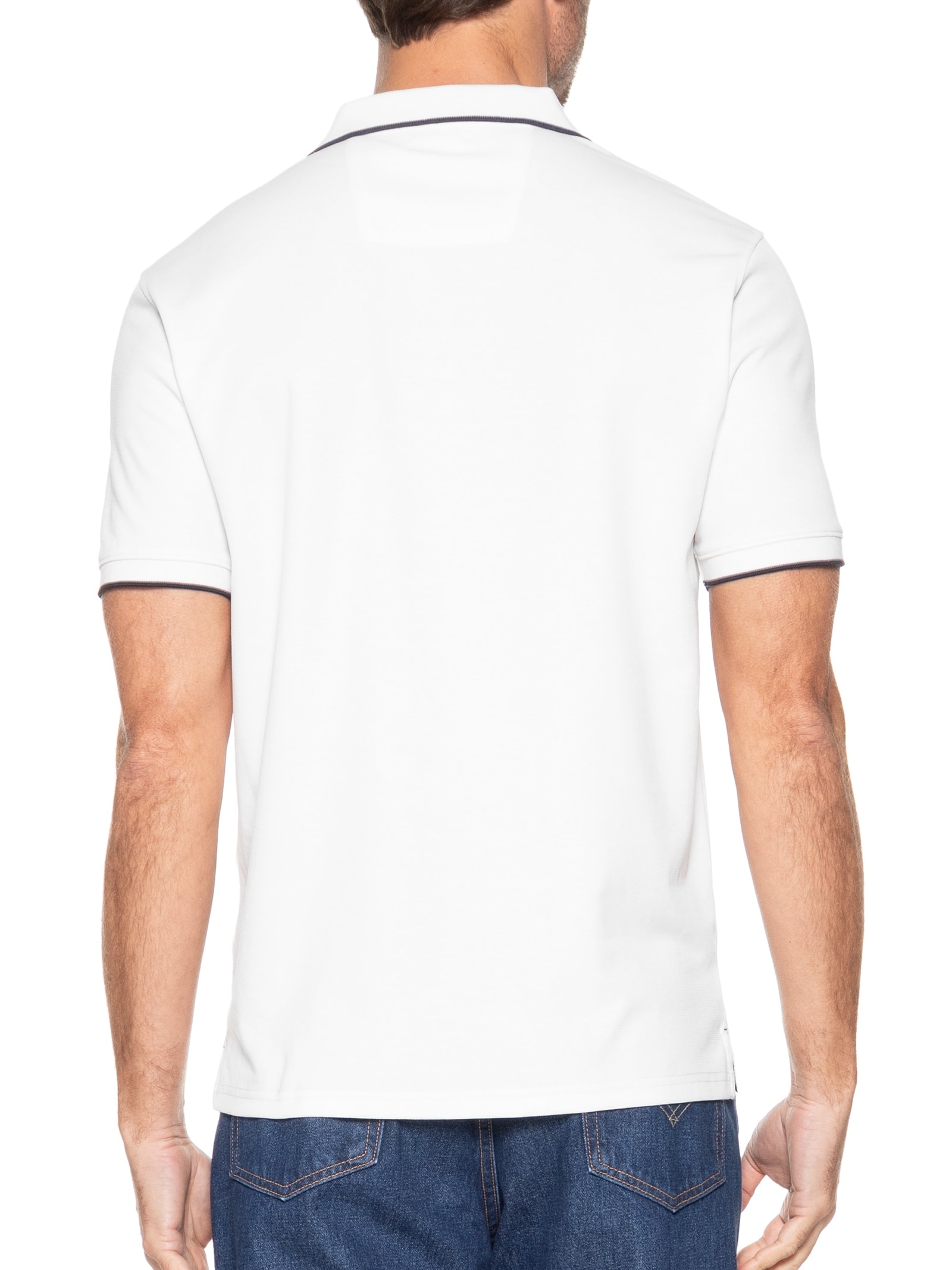 Polo Masculina Básica Com Detalhes Em Friso Branco Basiq Men