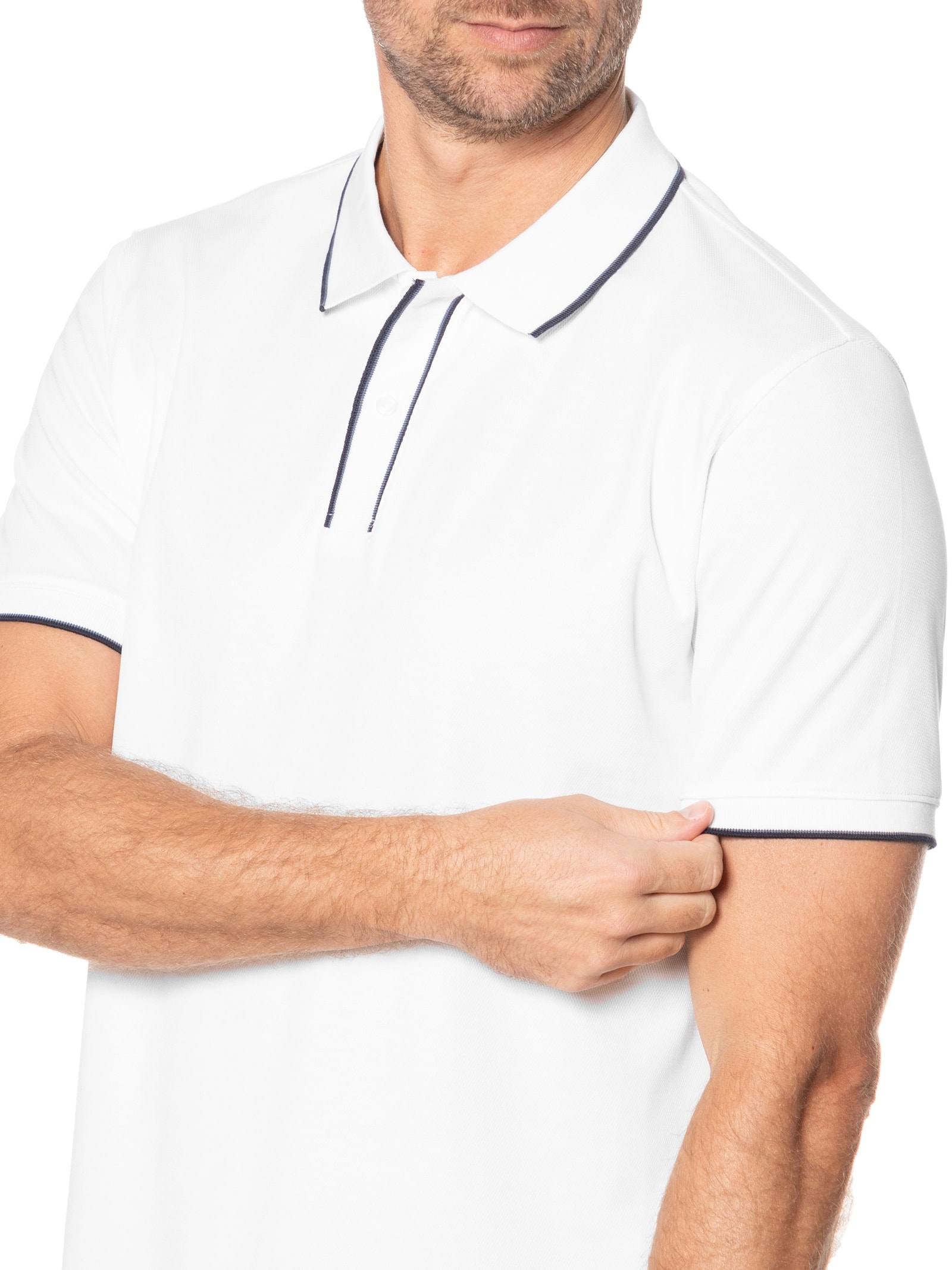 Polo Masculina Básica Com Detalhes Em Friso Branco Basiq Men