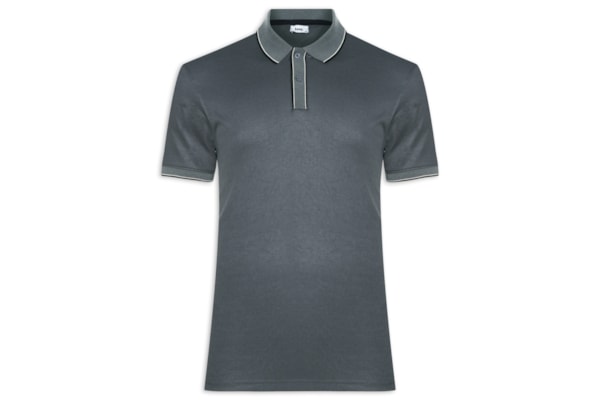 Polo Masculina Básica Com Detalhes Em Friso - Cinza