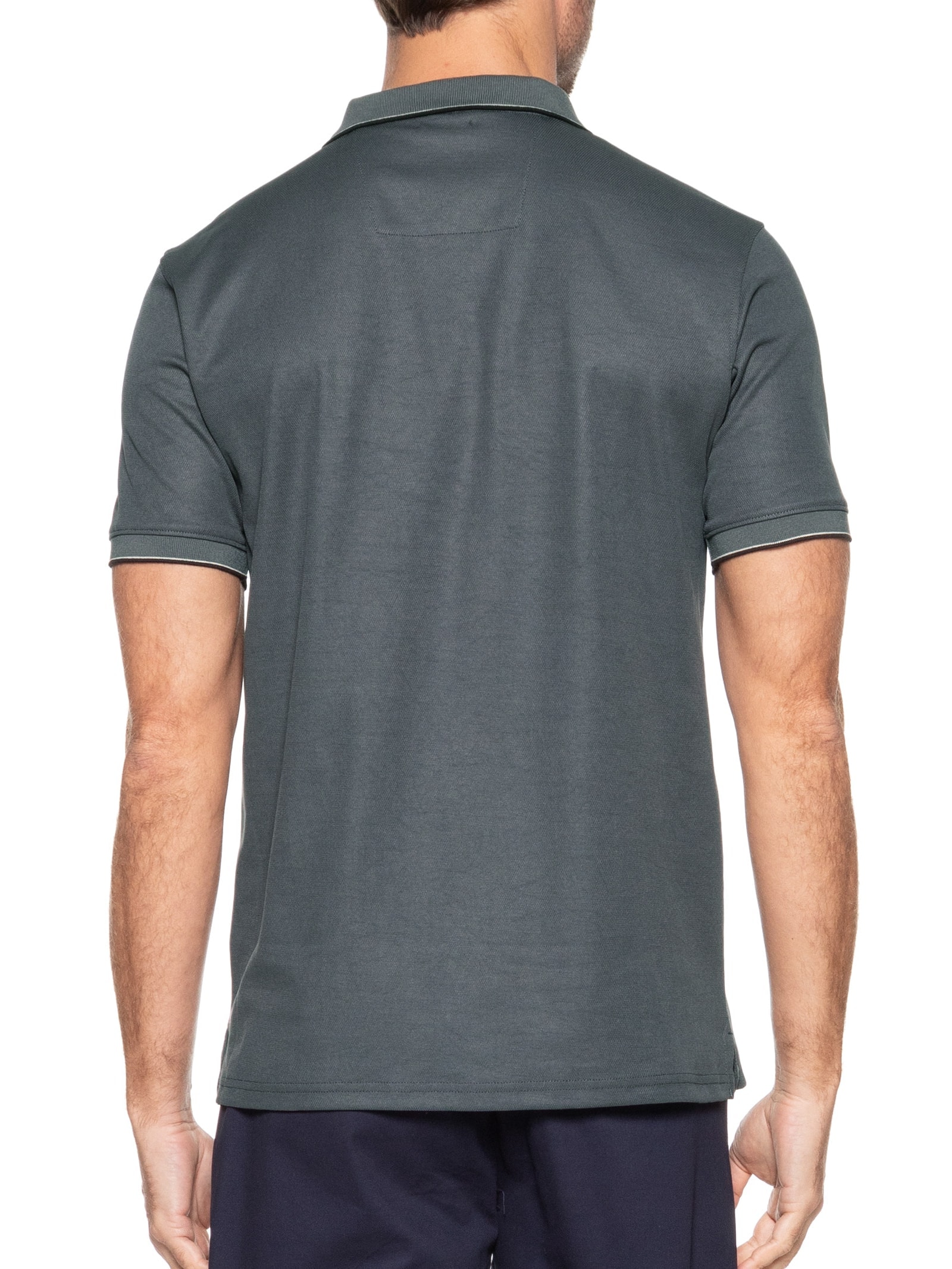Polo Masculina Básica Com Detalhes Em Friso Cinza Basiq Men