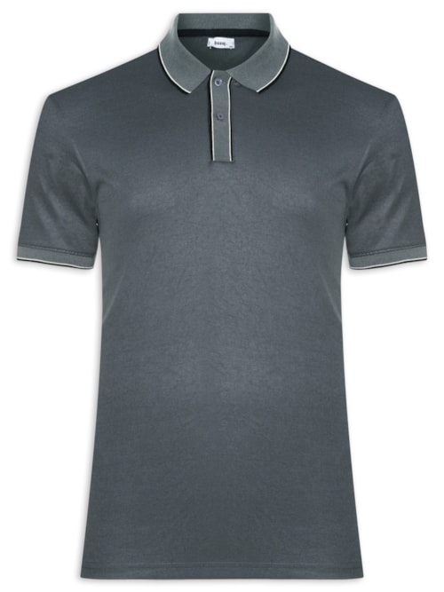 Polo Masculina Básica Com Detalhes Em Friso – Cinza