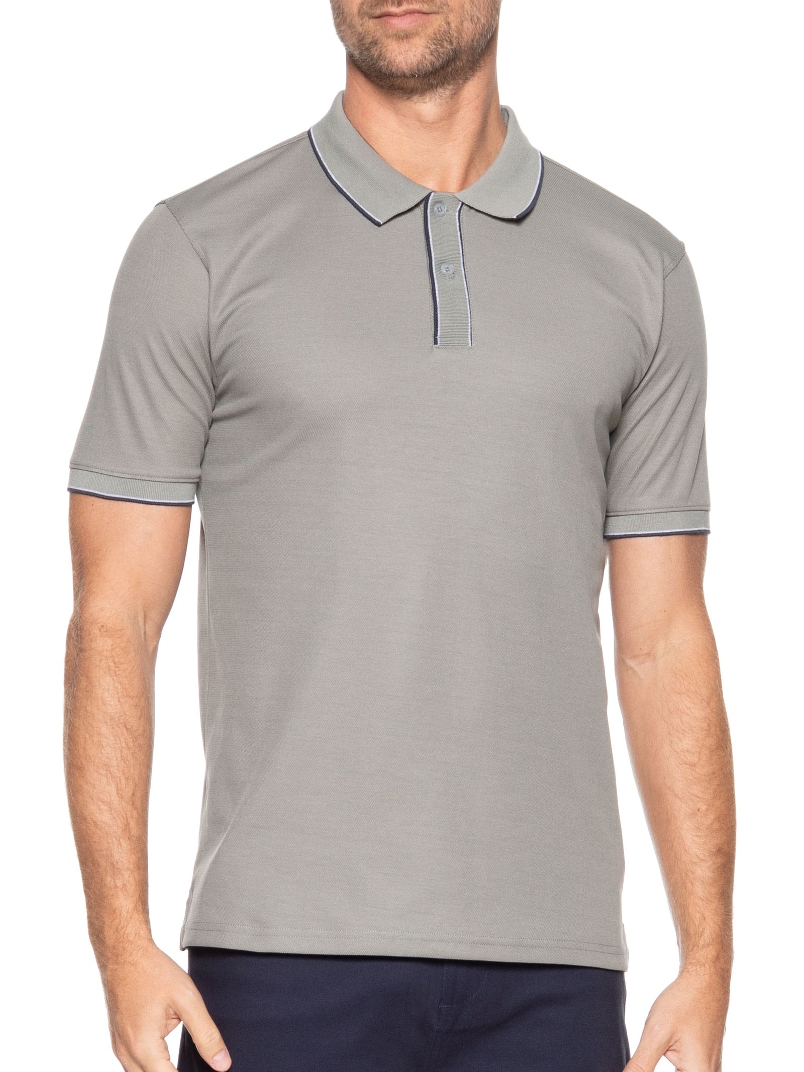 Polo Masculina Básica Com Detalhes Em Friso Verde Basiq Men