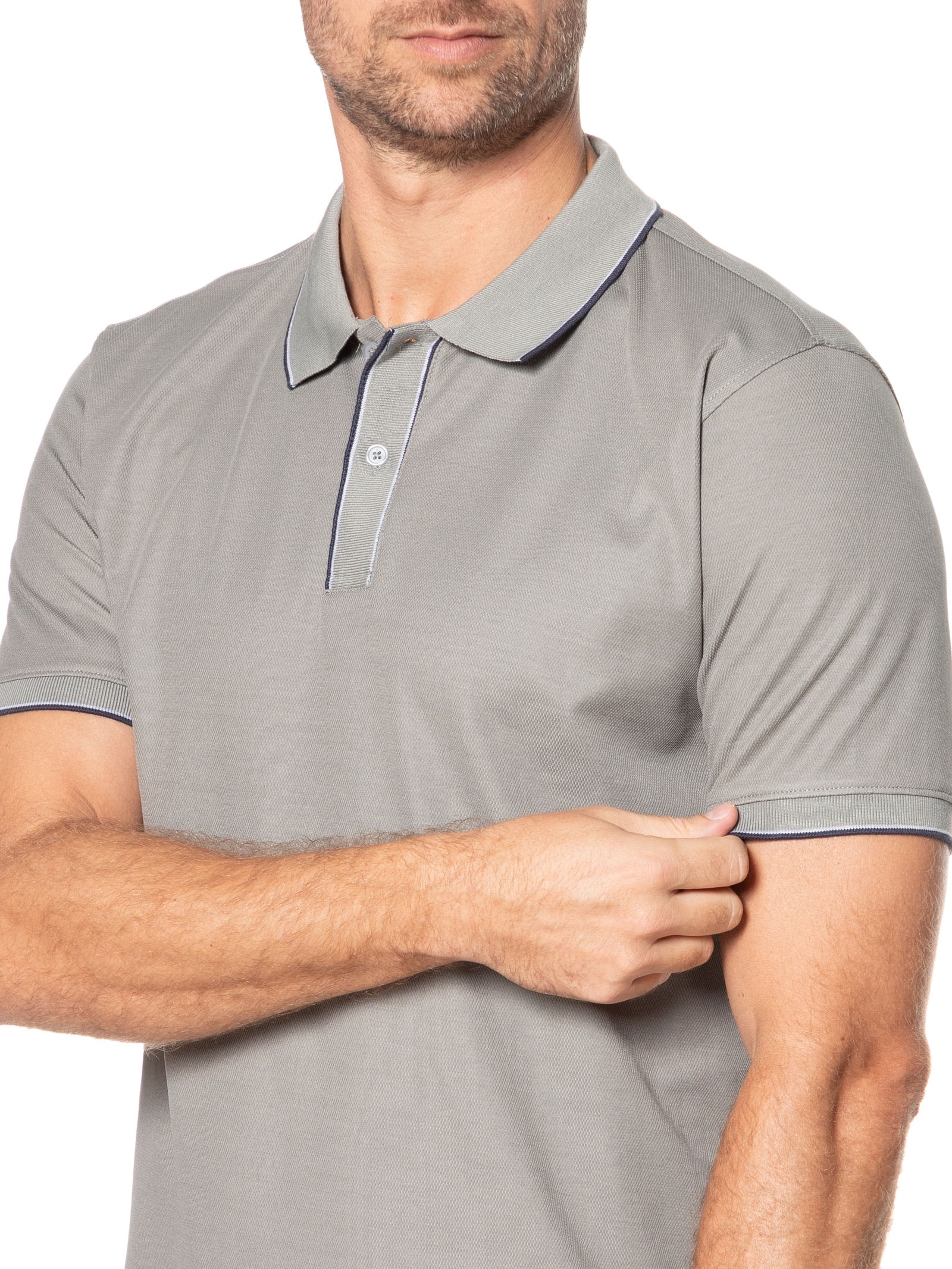 Polo Masculina Básica Com Detalhes Em Friso Verde Basiq Men