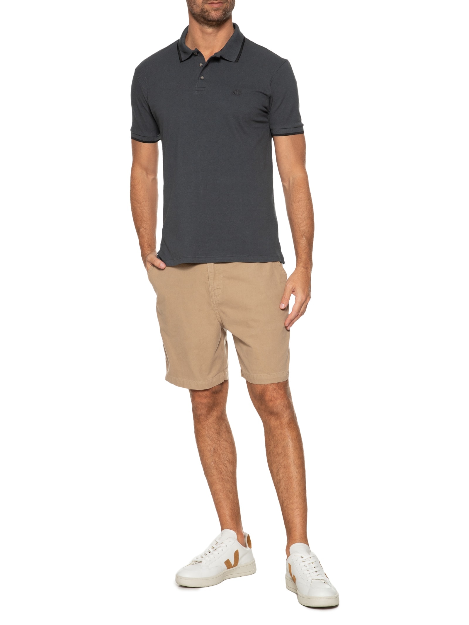 Polo Masculina Básica Com Friso Verde Jab