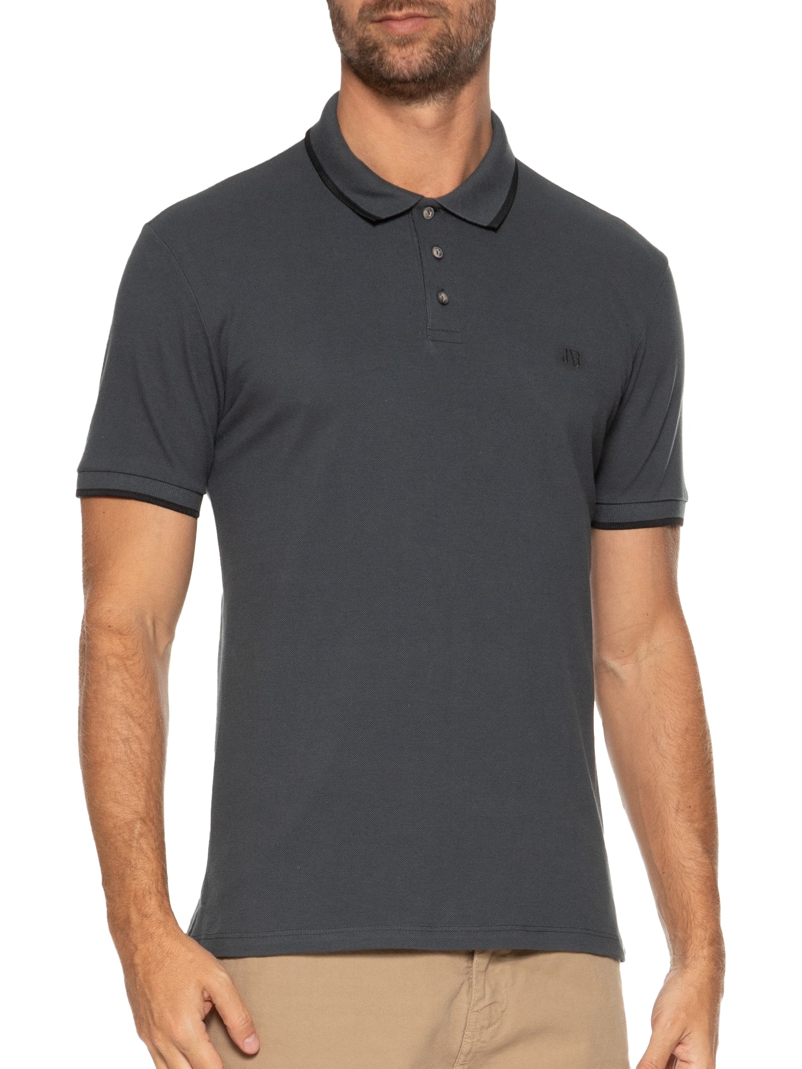 Polo Masculina Básica Com Friso Verde Jab