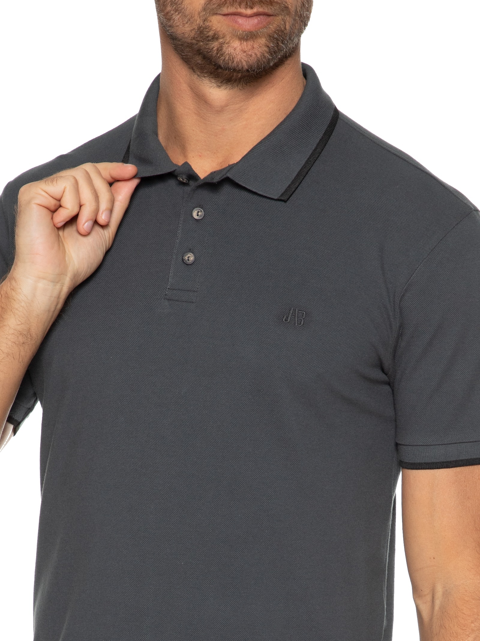 Polo Masculina Básica Com Friso Verde Jab