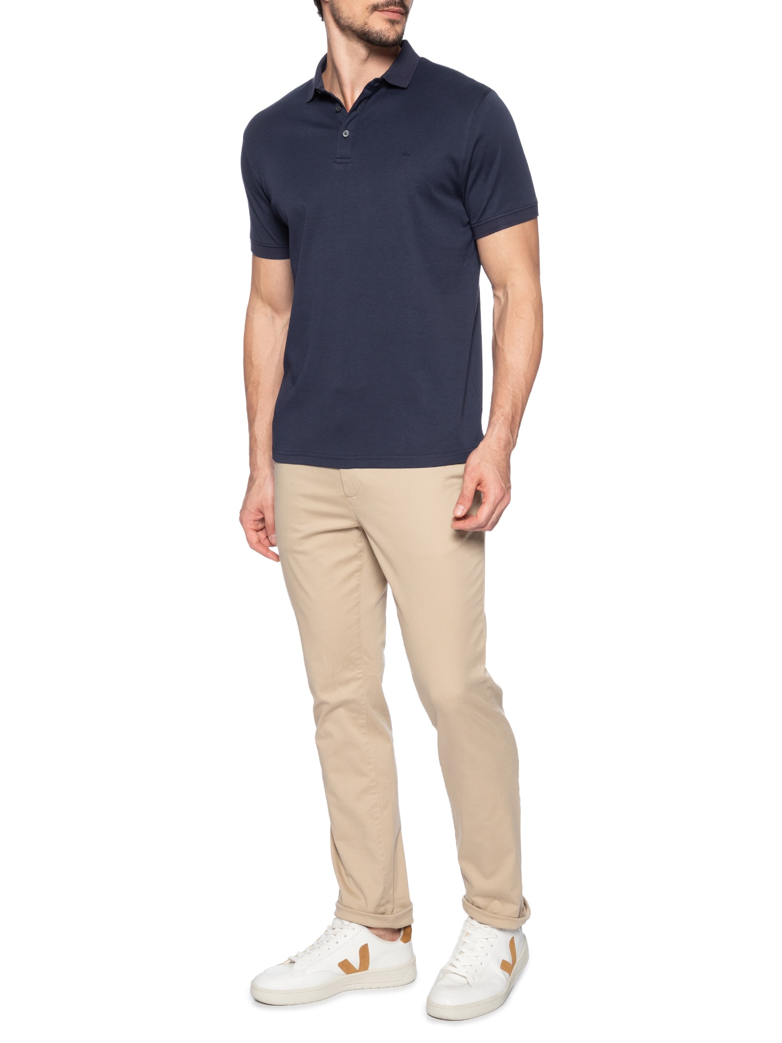 Polo Masculina Básica Em Algodão Azul Aramis