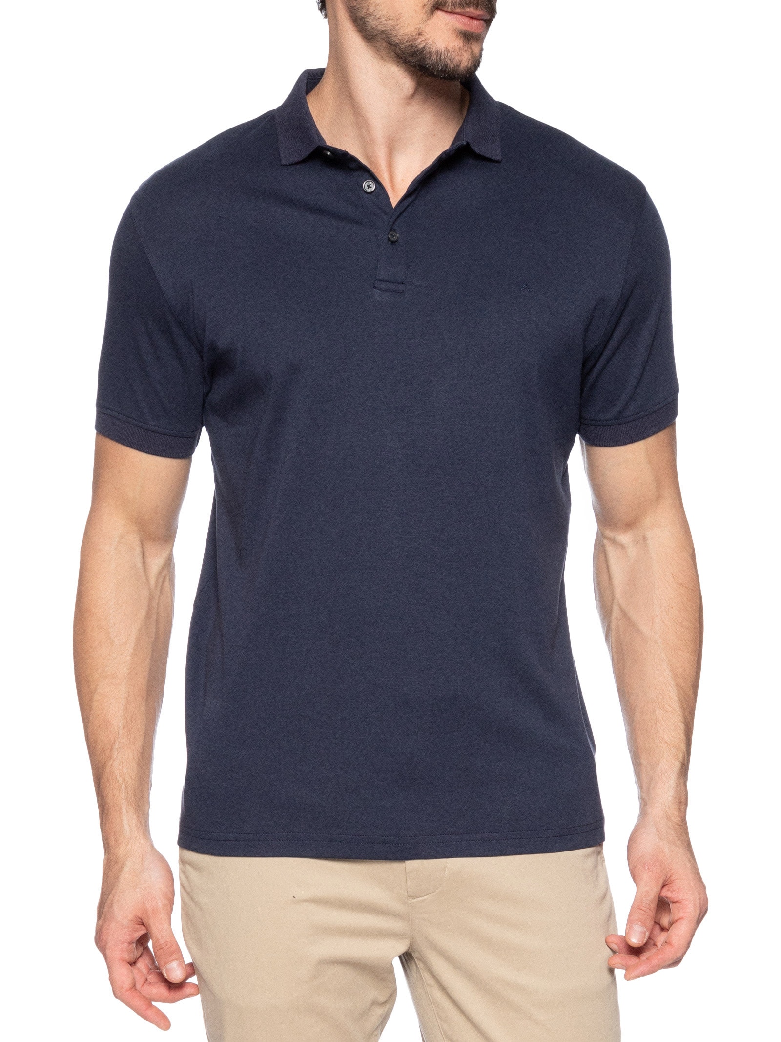 Polo Masculina Básica Em Algodão Azul Aramis