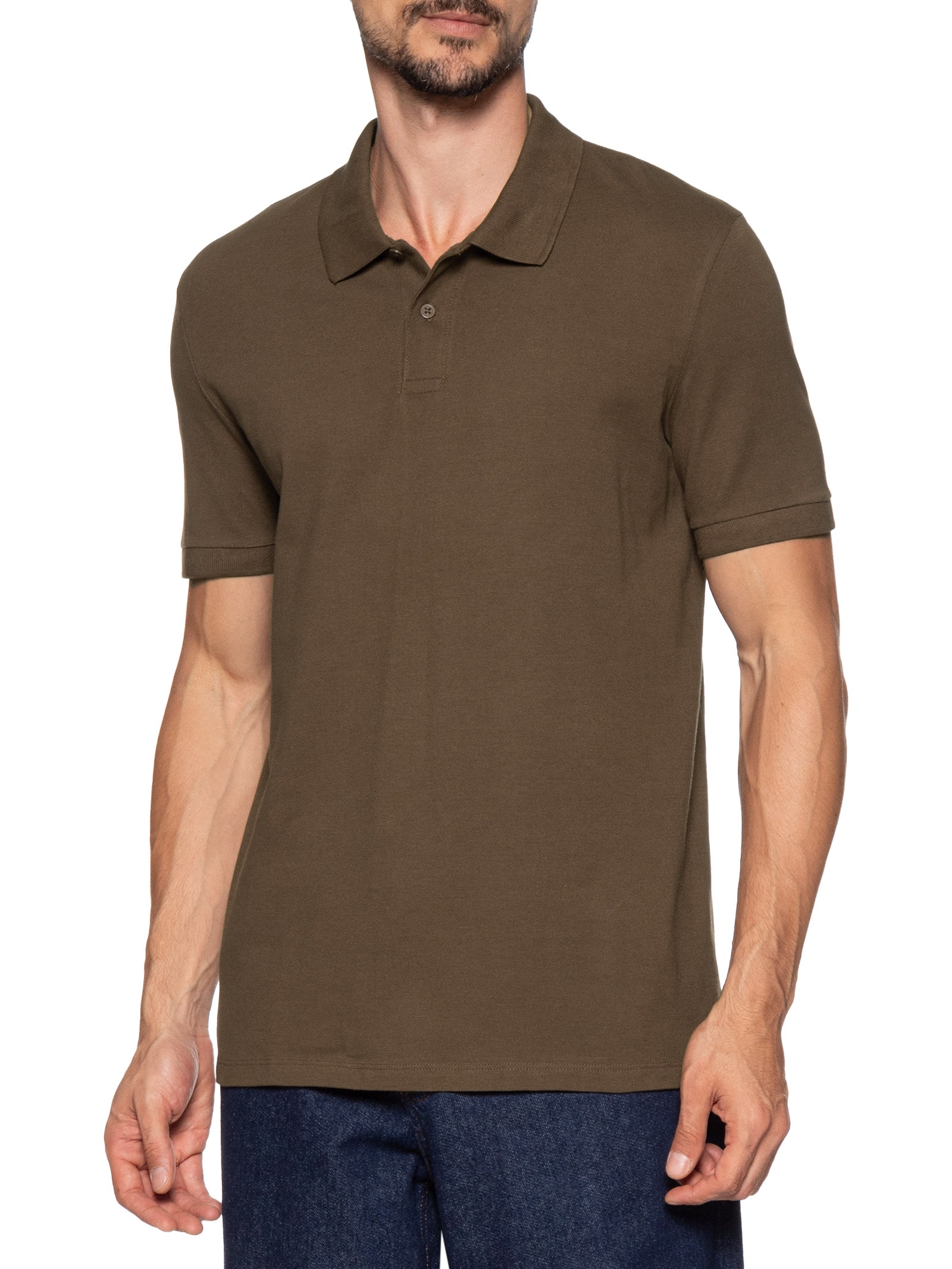 Polo Masculina Básica Em Pique Marrom Hering