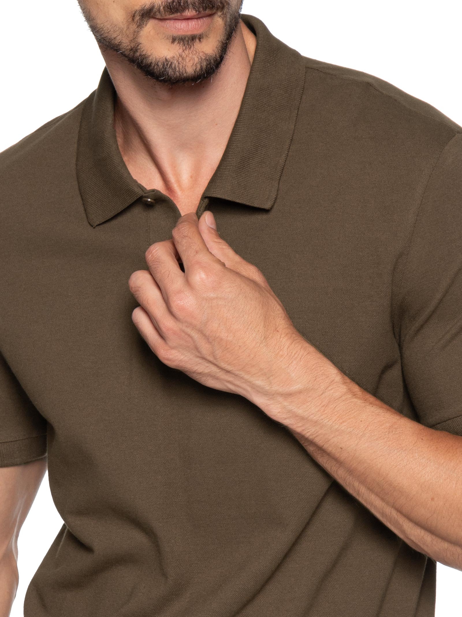 Polo Masculina Básica Em Pique Marrom Hering