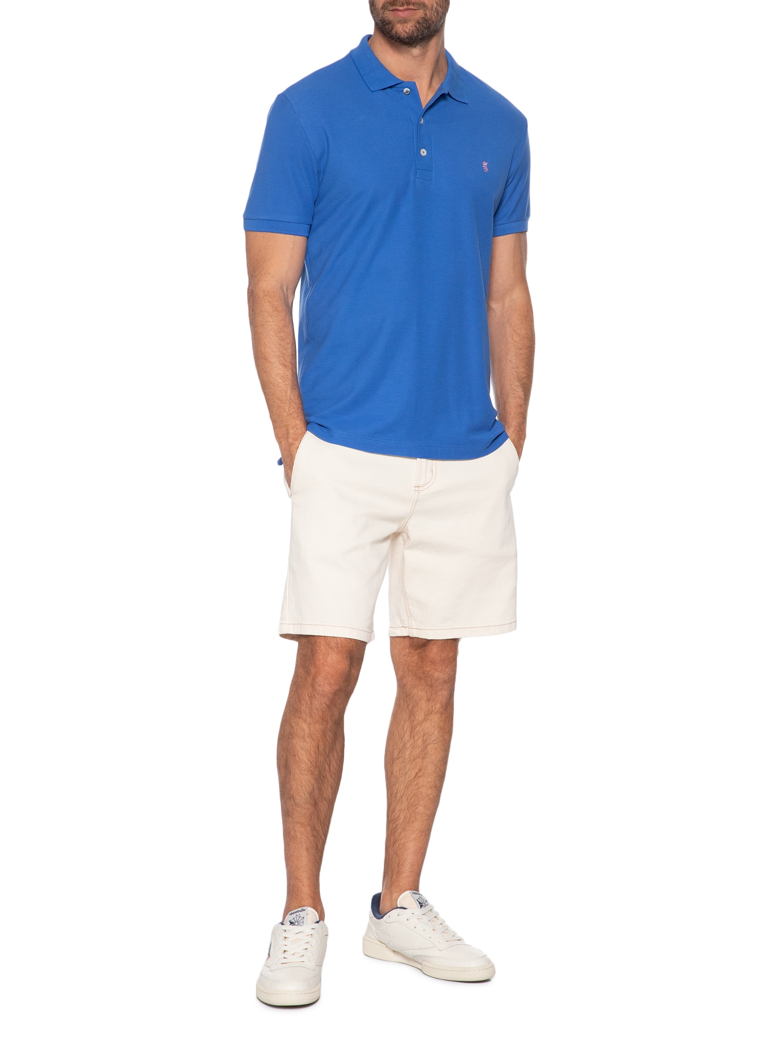 Polo Masculina Básica Em Piquet Azul Sergio K
