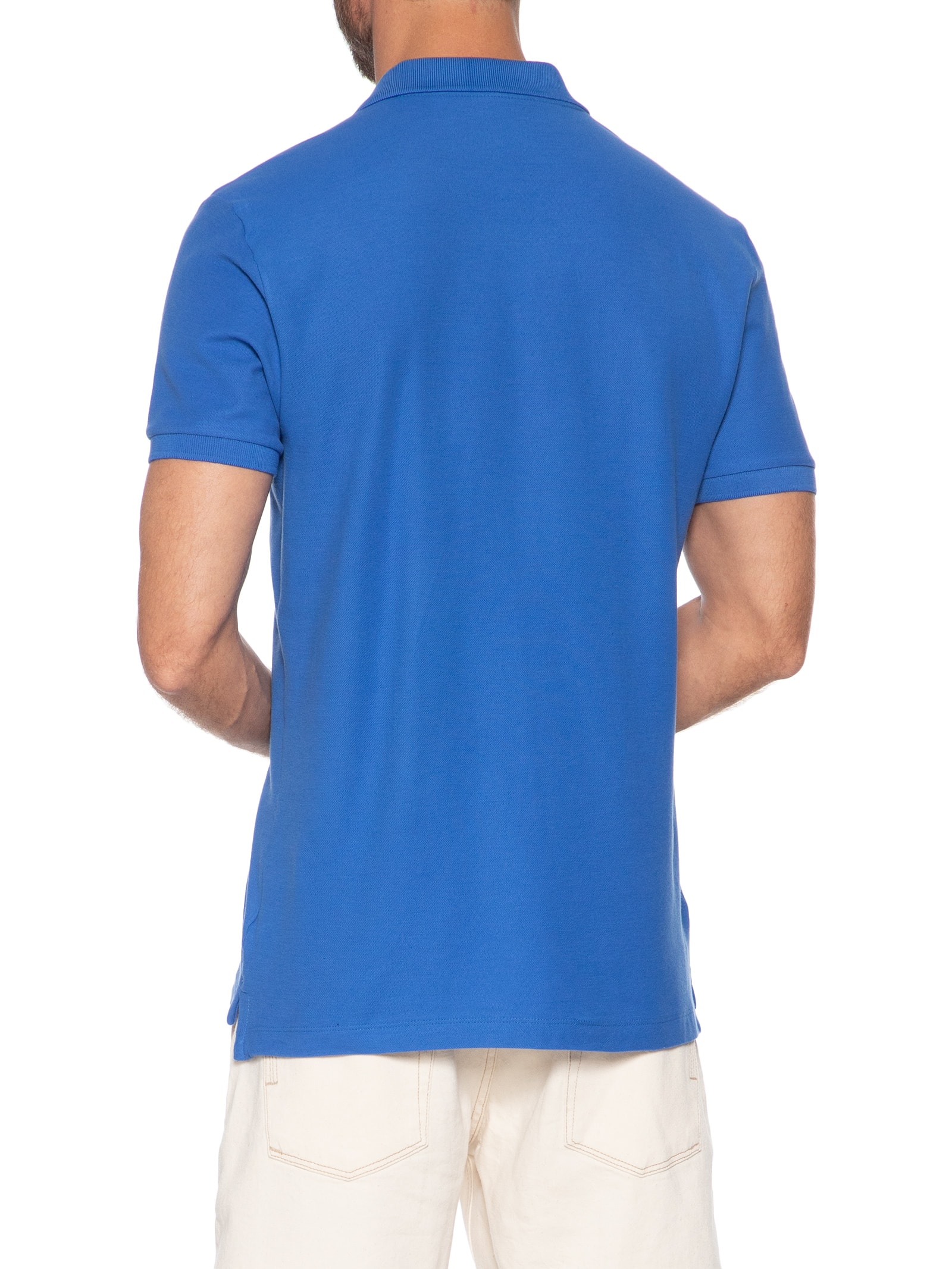 Polo Masculina Básica Em Piquet Azul Sergio K