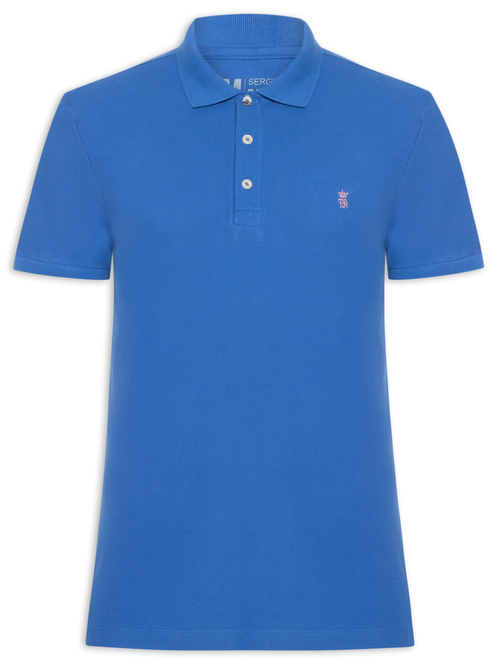 Polo Masculina Básica Em Piquet Azul Sergio K
