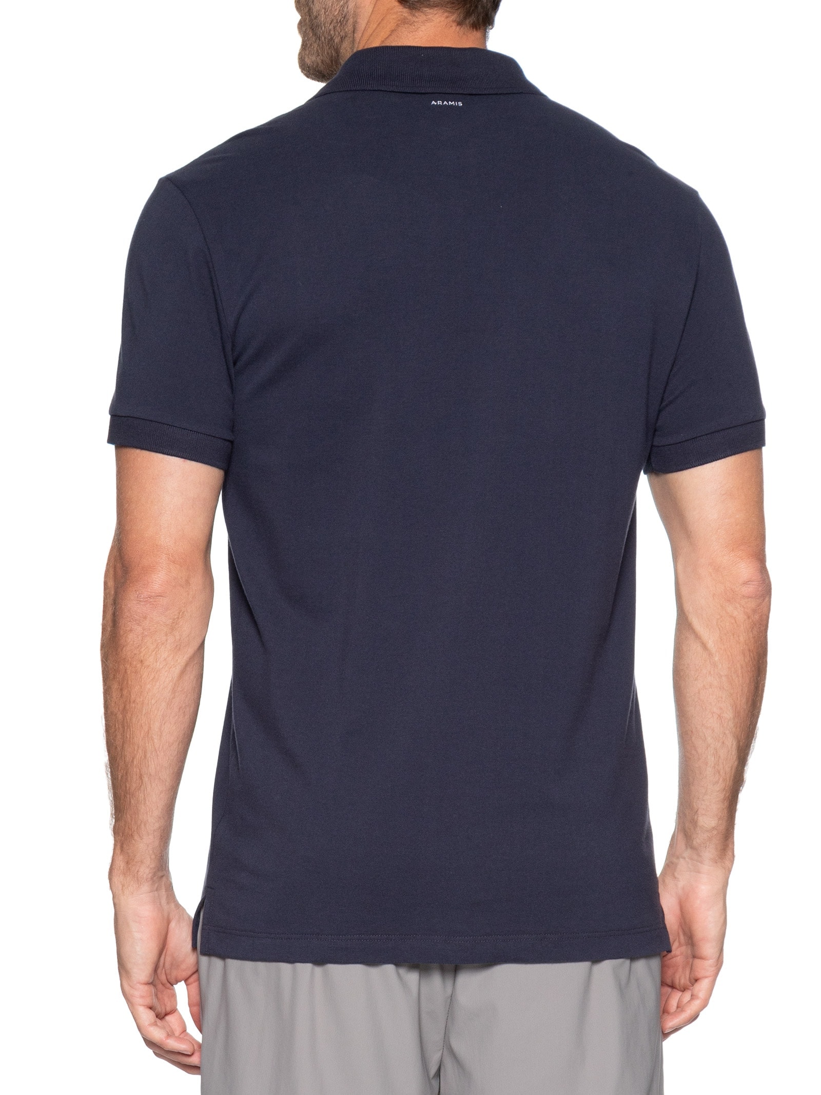 Polo Masculina Básica em Piquet Azul Aramis