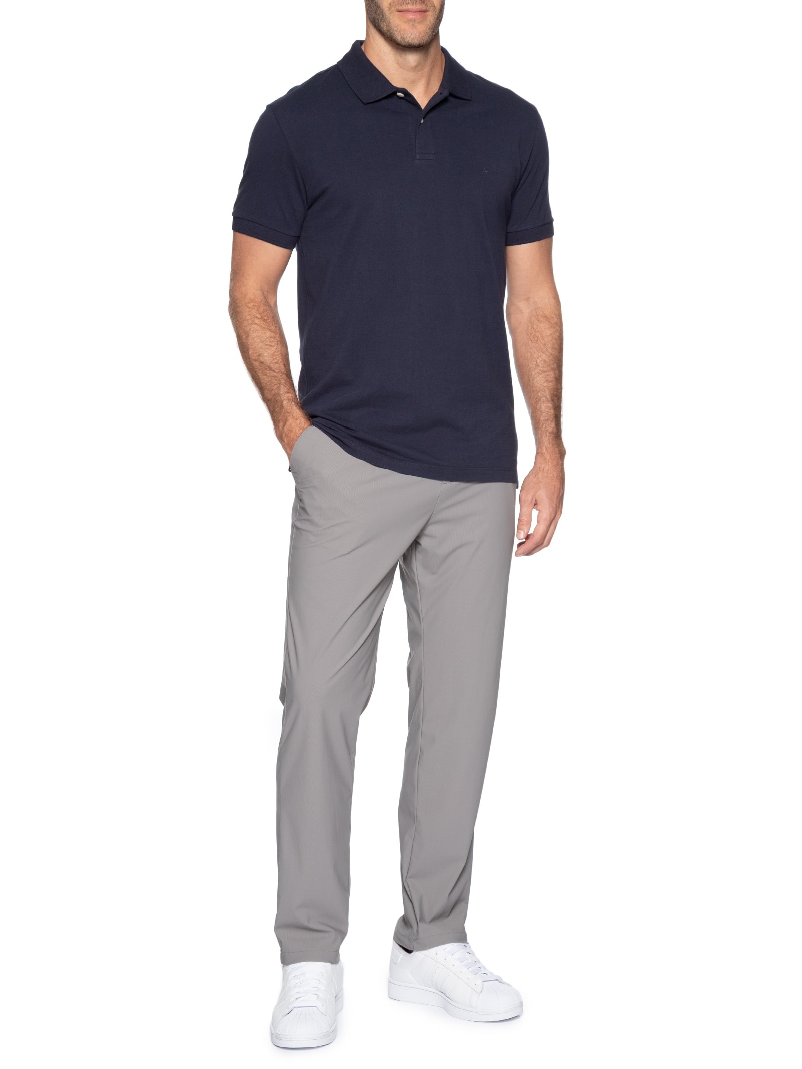 Polo Masculina Básica em Piquet Azul Aramis