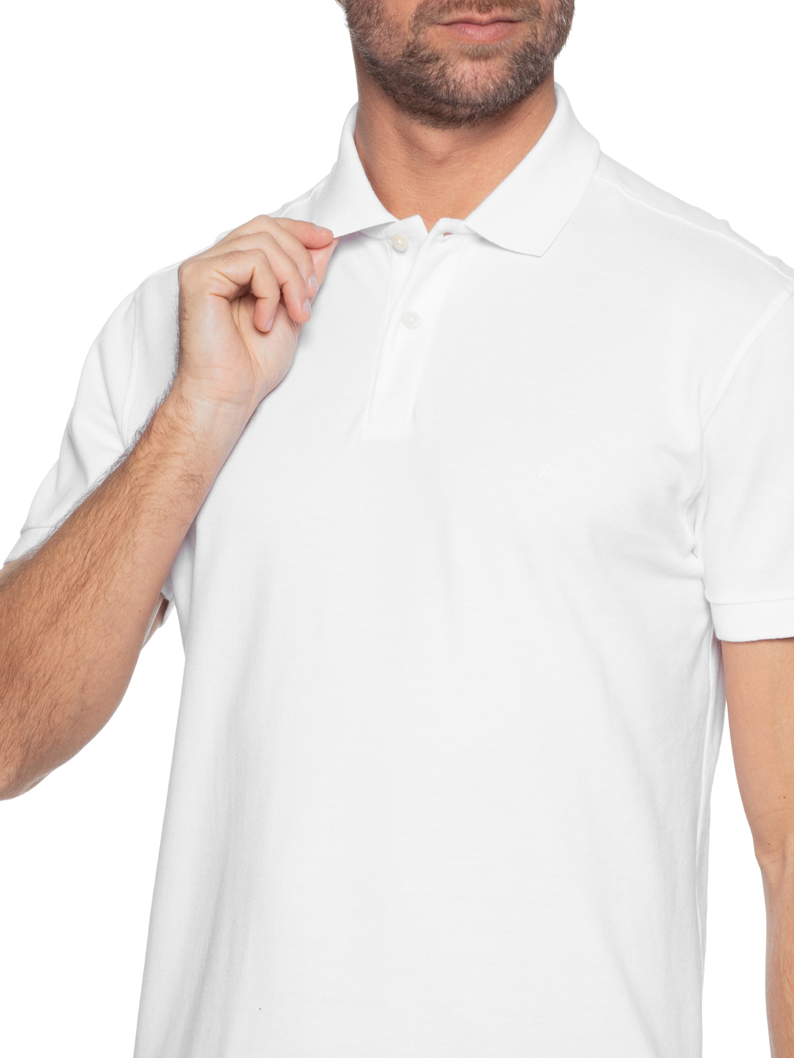 Polo Masculina Básica em Piquet Branco Aramis