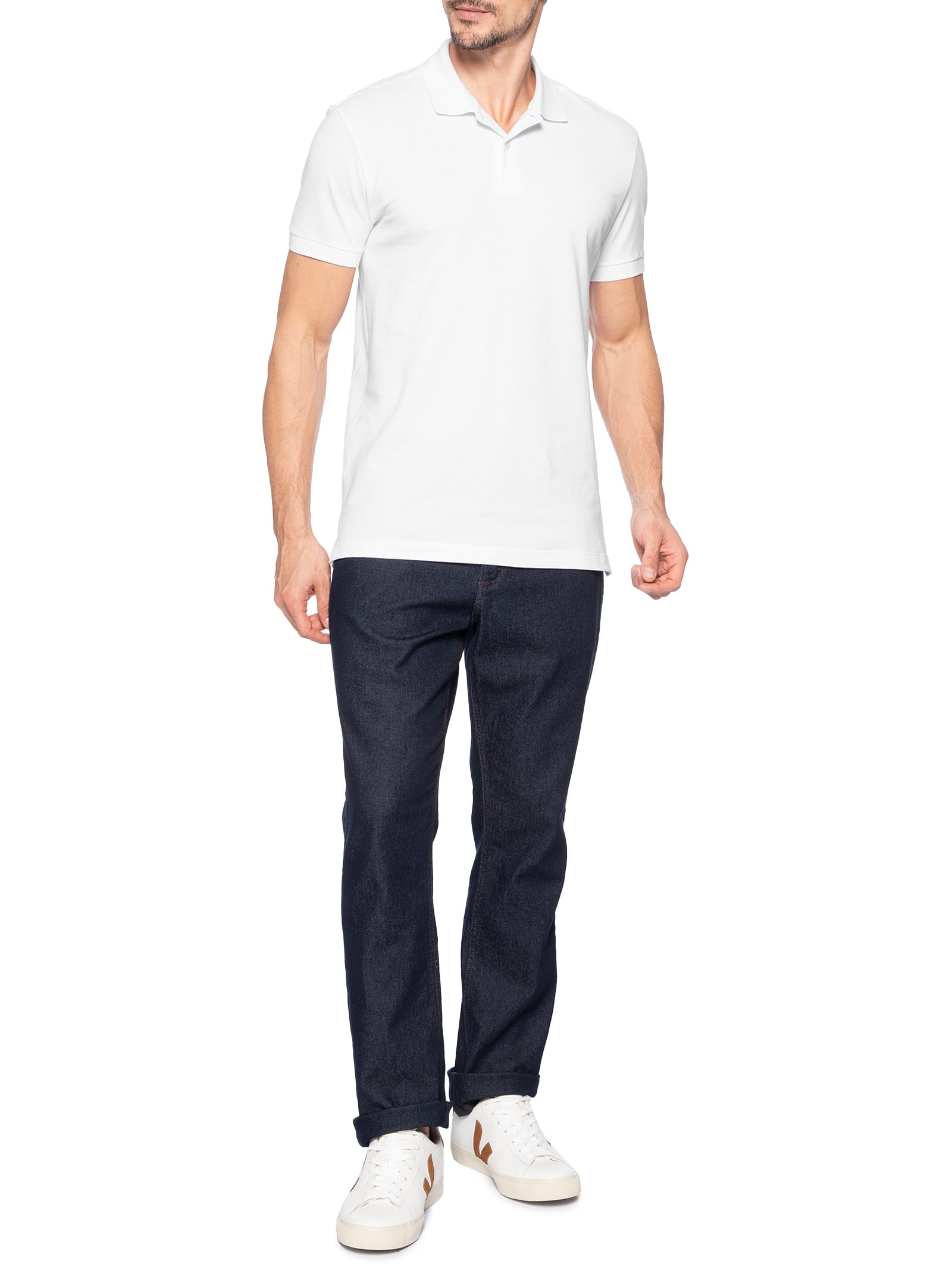 Polo Masculina Básica Em Piquet Branco Aramis