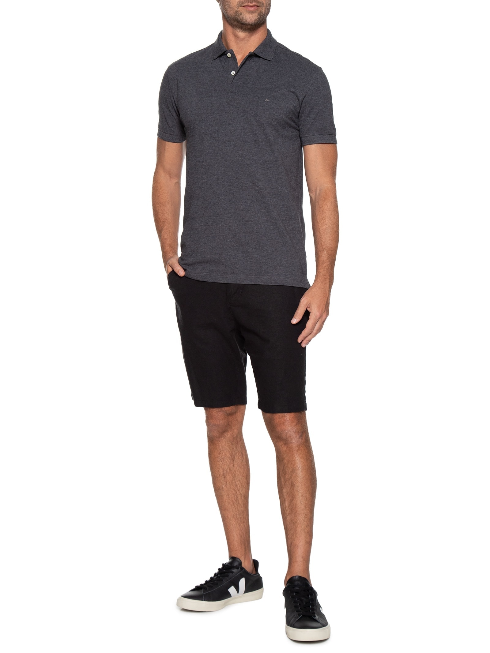 Polo Masculina Básica em Piquet Cinza Aramis