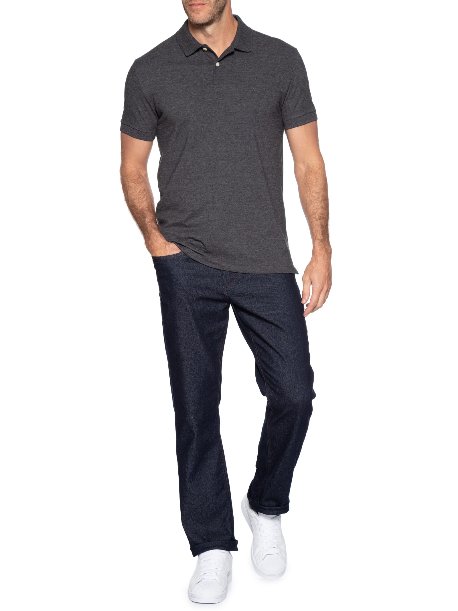 Polo Masculina Básica em Piquet Cinza Aramis
