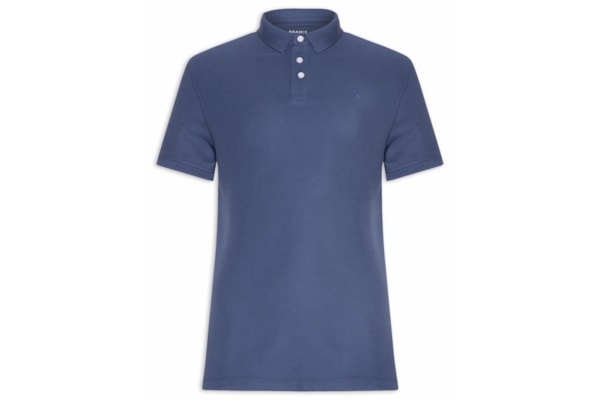 Polo Masculina Básica Em Piquet De Algodão - Azul