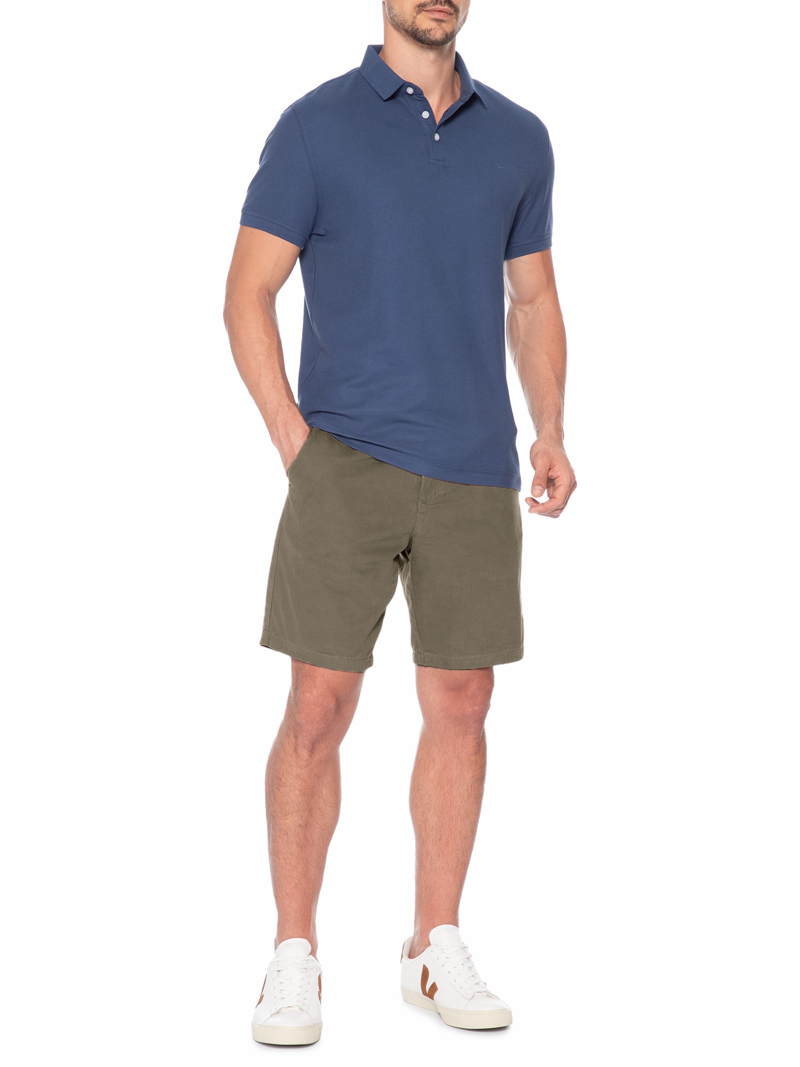 Polo Masculina Básica Em Piquet De Algodão Azul Aramis