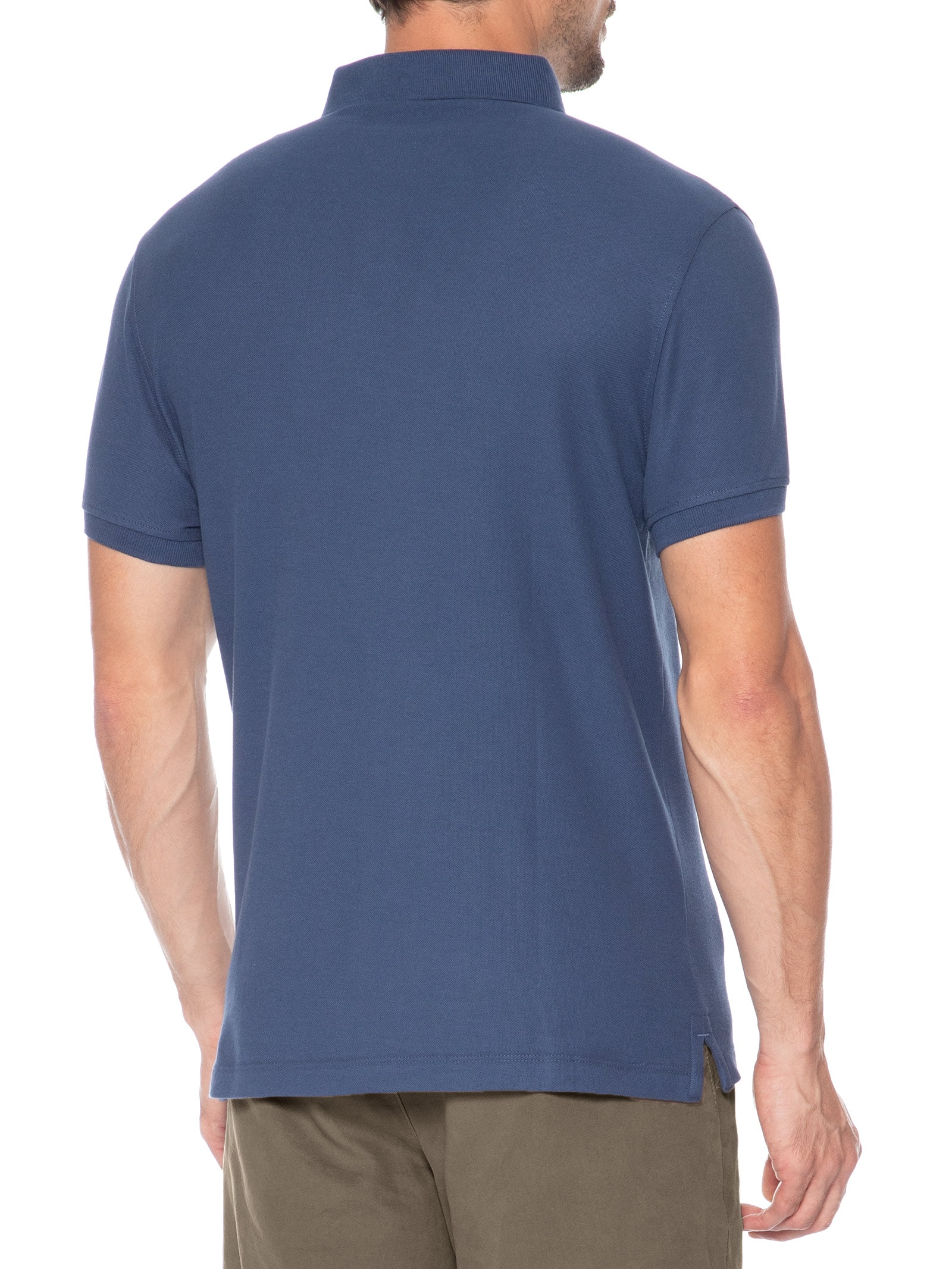 Polo Masculina Básica Em Piquet De Algodão Azul Aramis