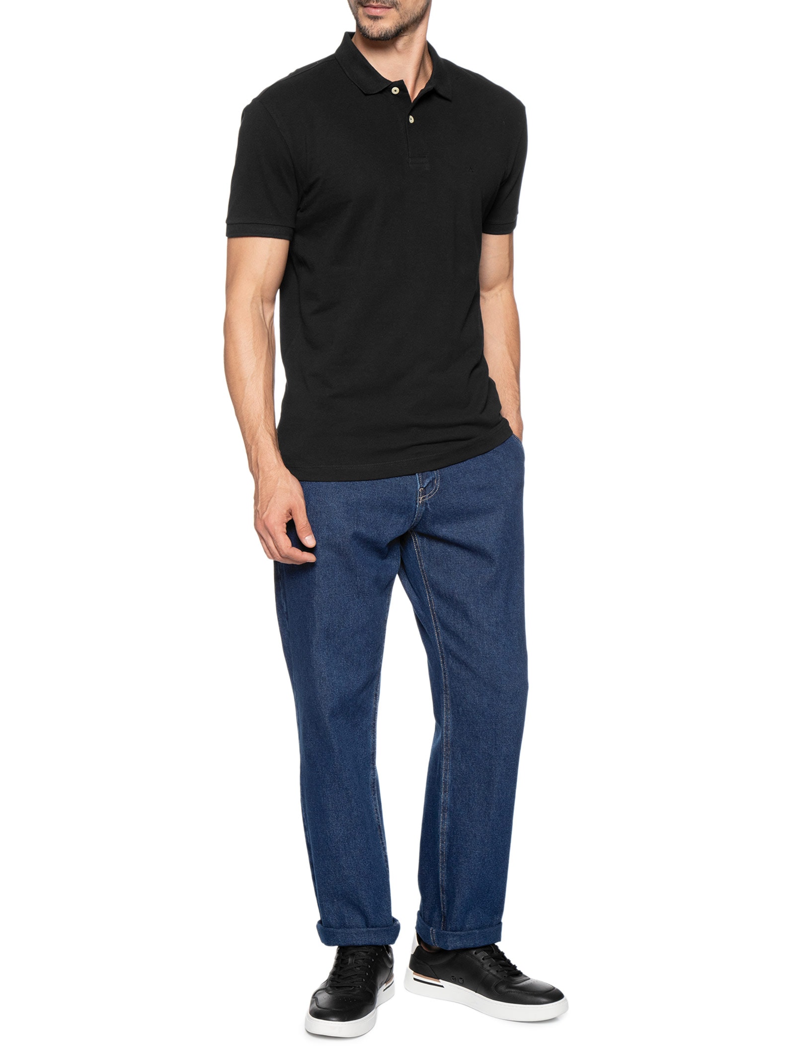 Polo Masculina Básica em Piquet Preto Aramis