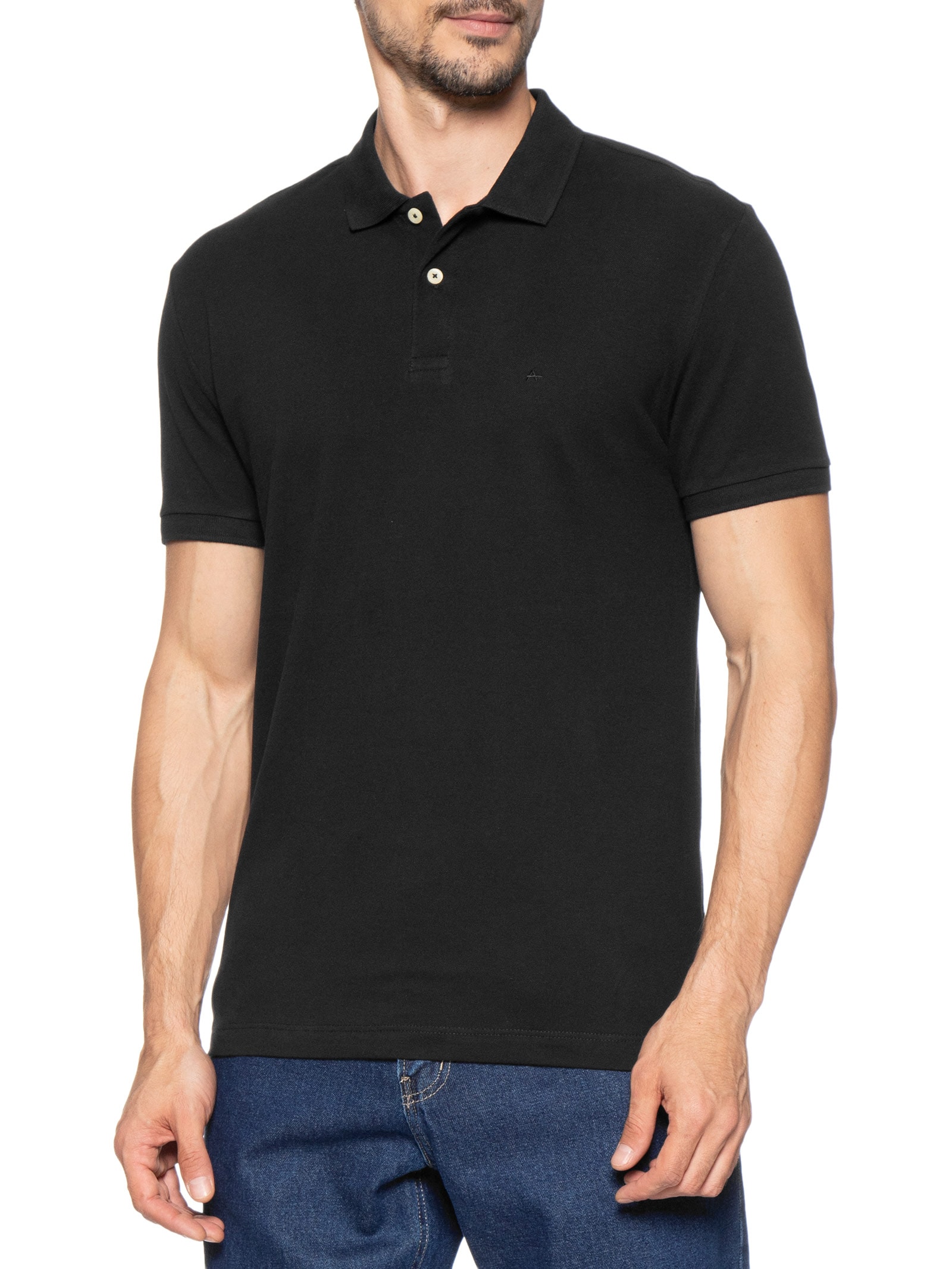 Polo Masculina Básica em Piquet Preto Aramis