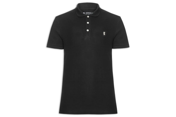 Polo Masculina Básica Em Piquet - Preto