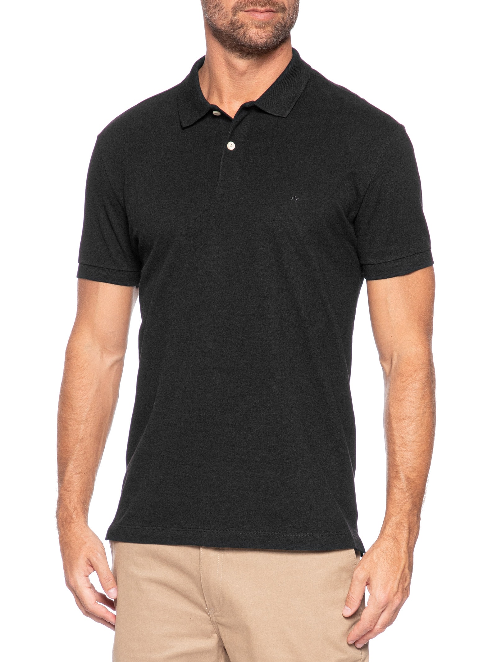 Polo Masculina Básica em Piquet – Preto Aramis