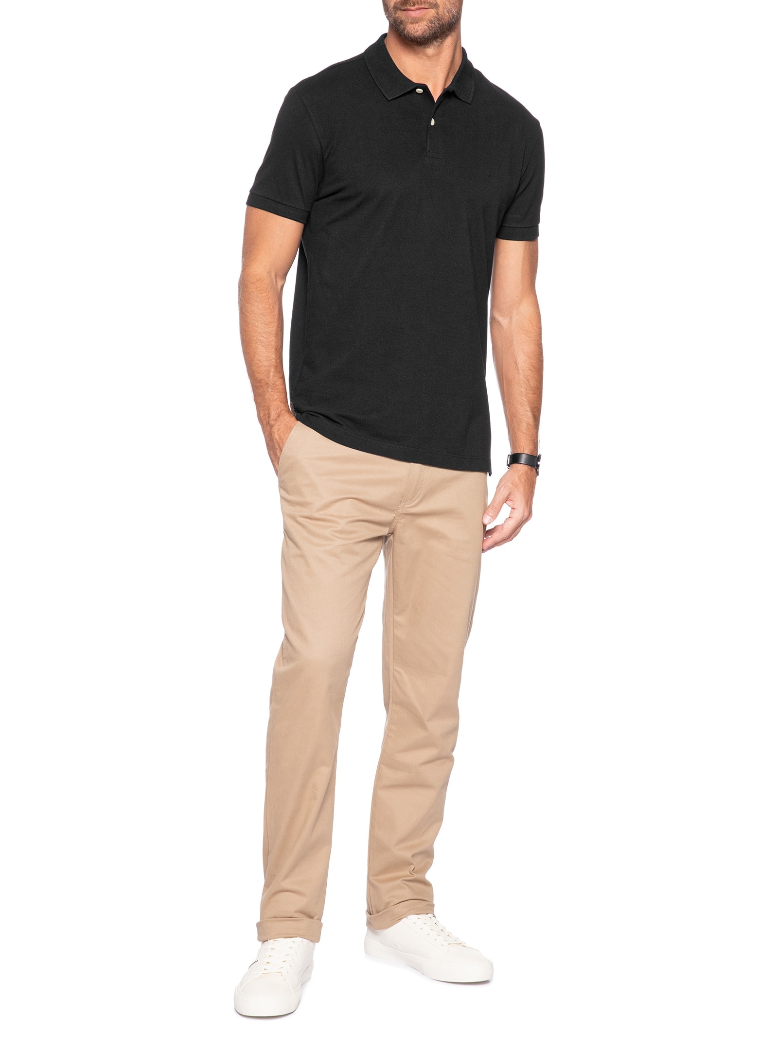 Polo Masculina Básica em Piquet – Preto Aramis