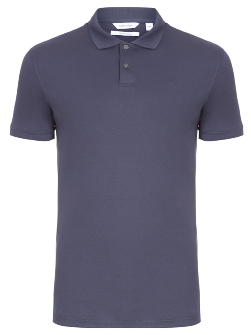 Polo Masculina Básica Interlock Bordado – Azul