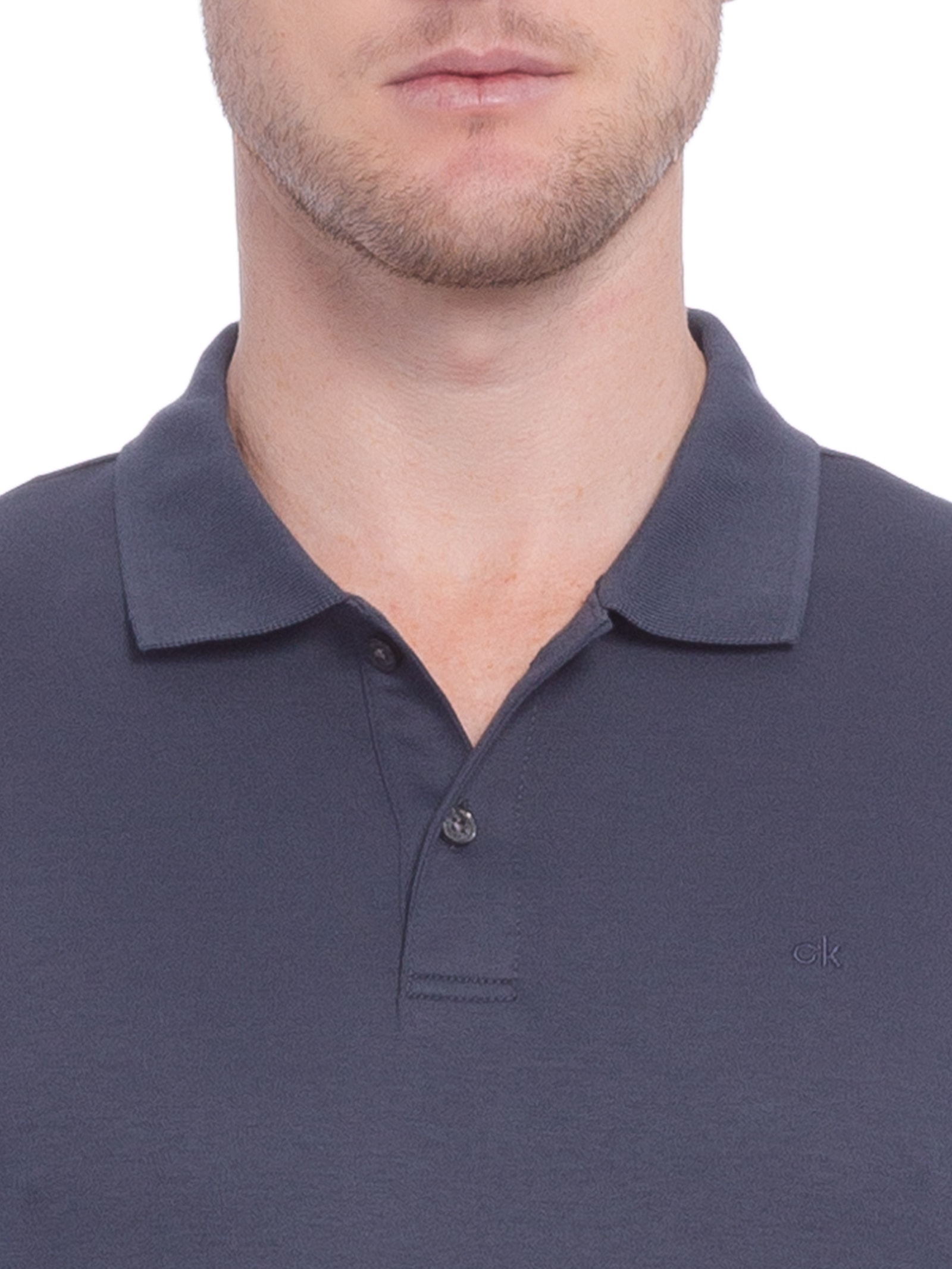 Polo Masculina Básica Interlock Bordado Azul Calvin Klein - White Label