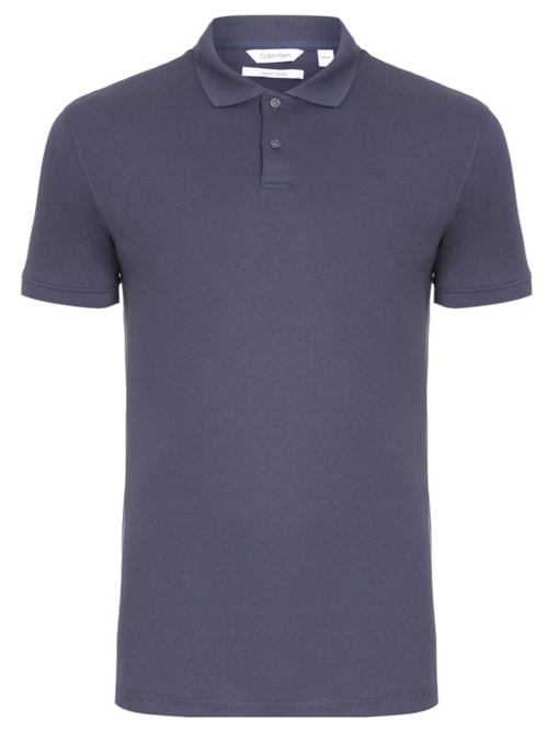 Polo Masculina Básica Interlock Bordado - Azul