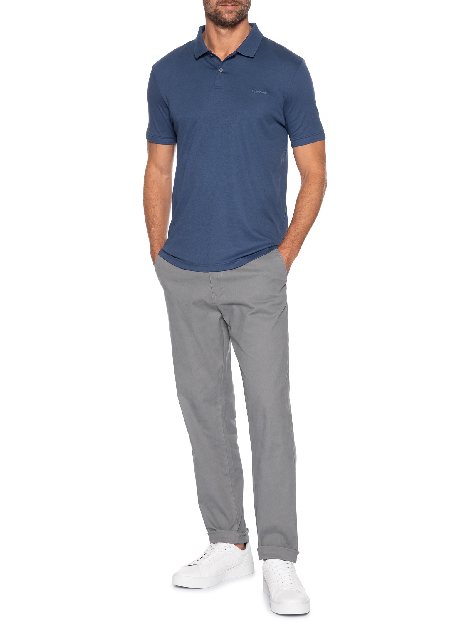 Polo Masculina Básica Interlock Liquid Touch Azul Calvin Klein