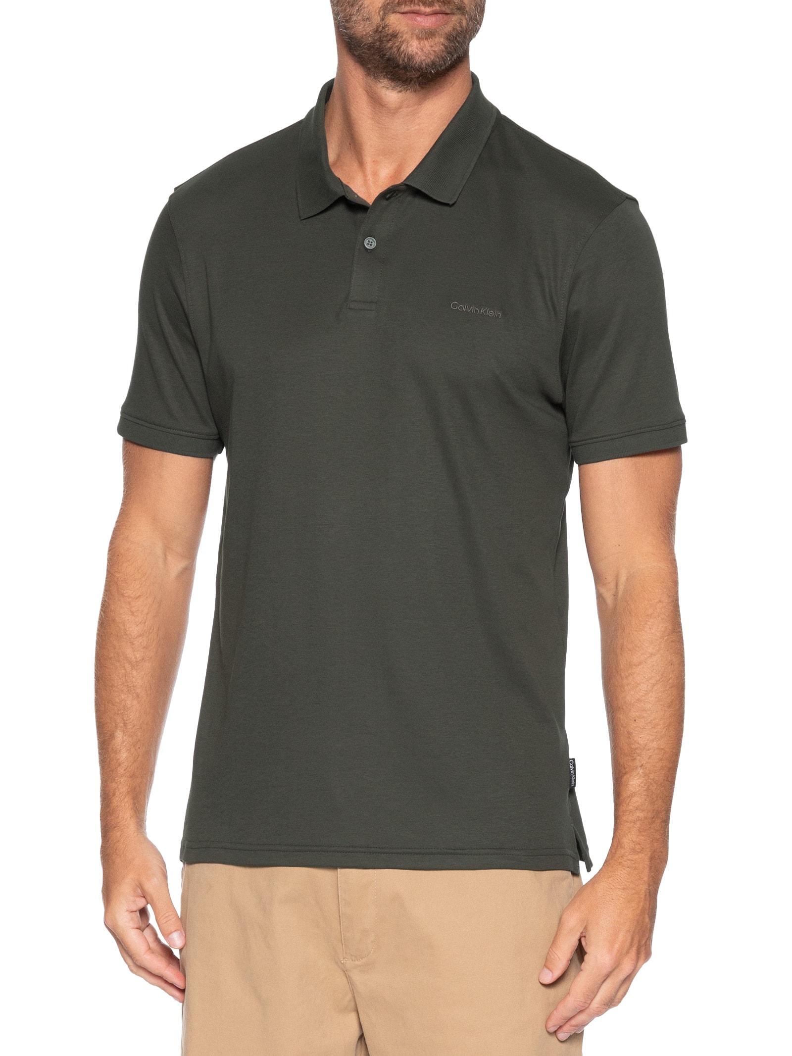 Polo Masculina Básica Interlock Liquid Touch Cinza Calvin Klein