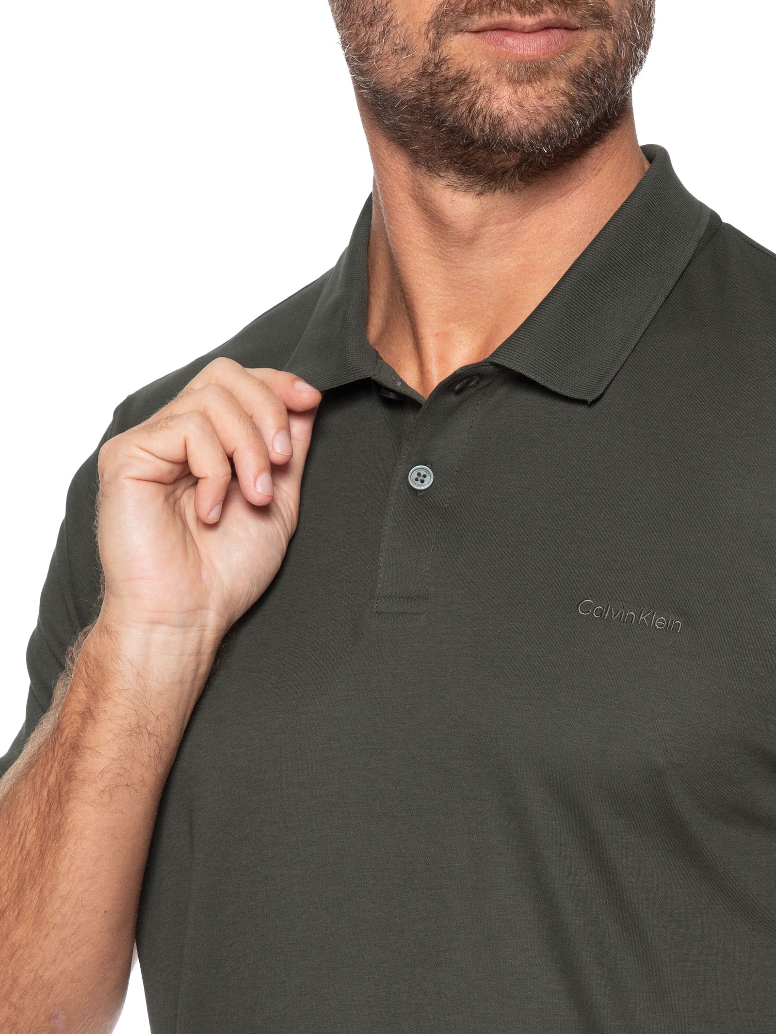 Polo Masculina Básica Interlock Liquid Touch Cinza Calvin Klein