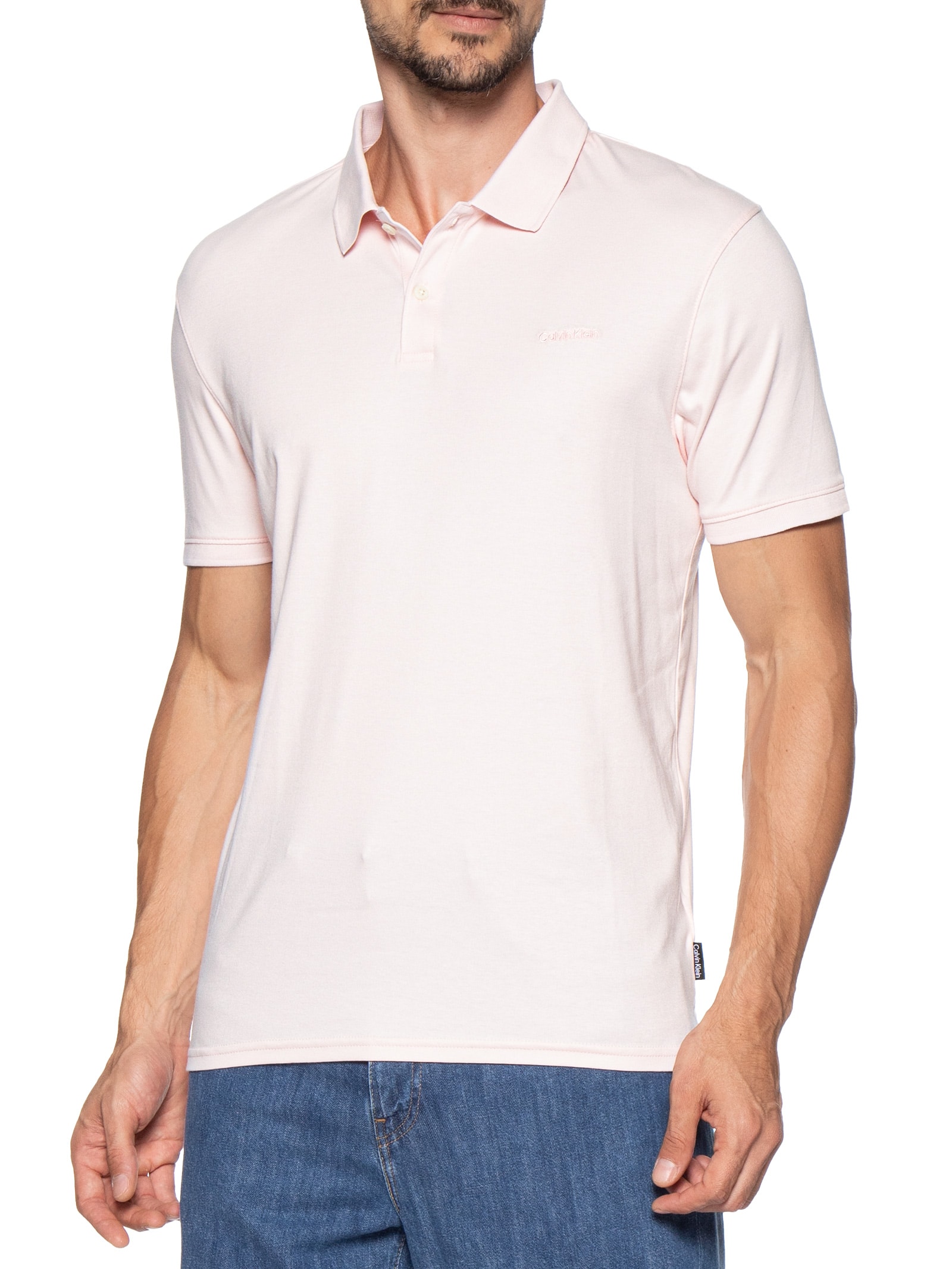 Polo Masculina Básica Interlock Liquid Touch Rosa Calvin Klein - White Label