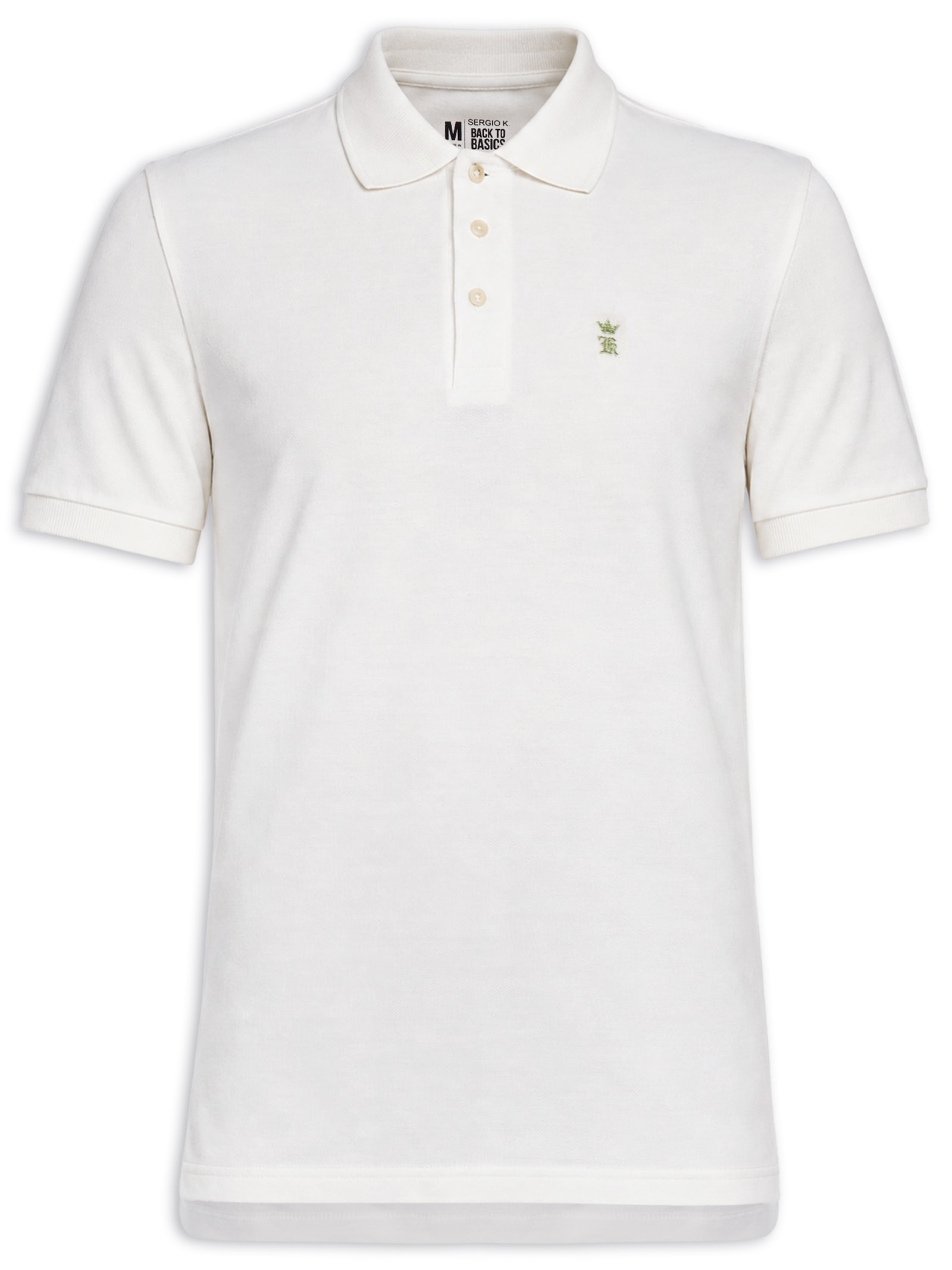 Polo Masculina Básica Piquet Branco e Verde Sergio K