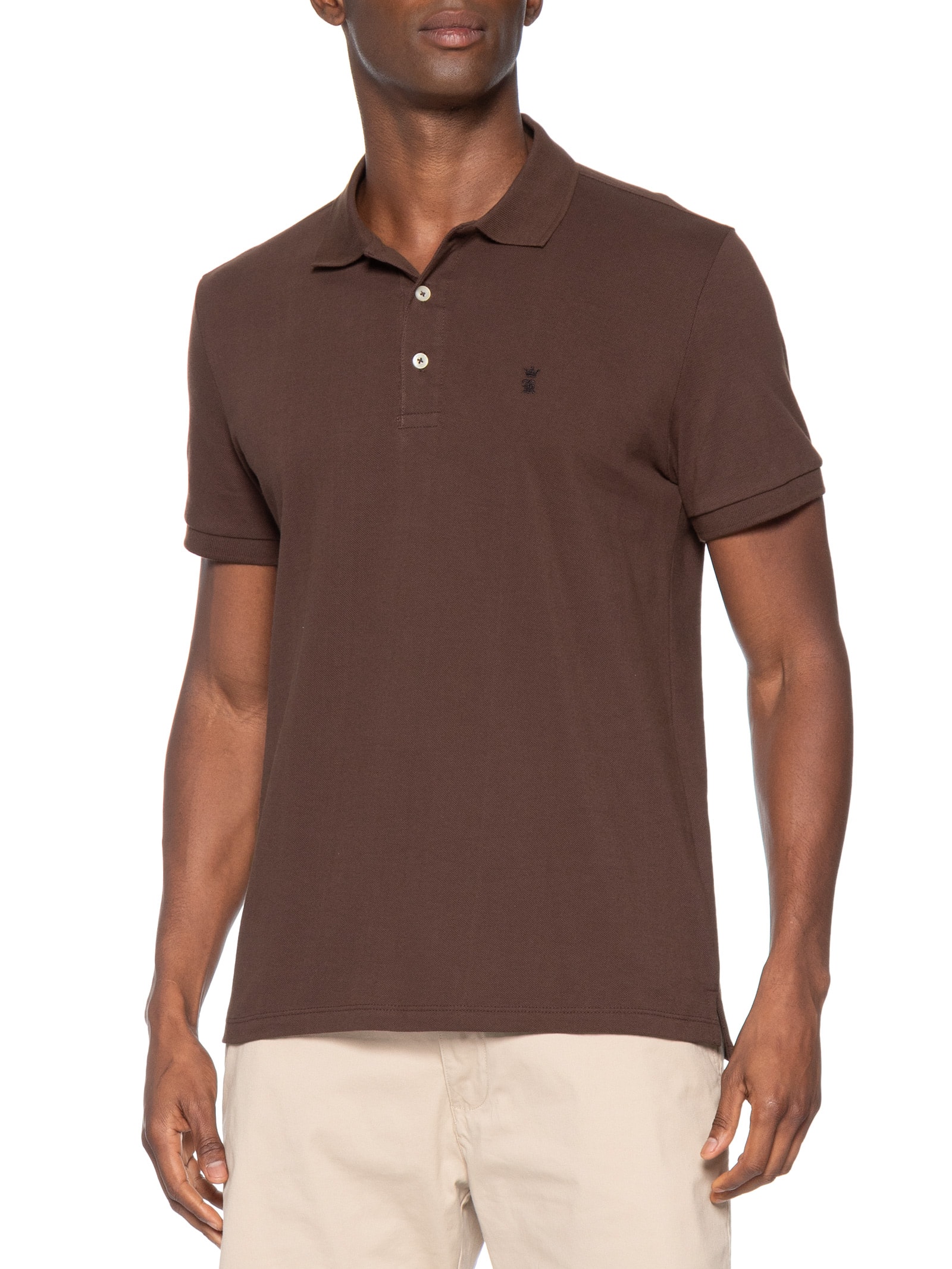Polo Masculina Básica Piquet Marrom Sergio K