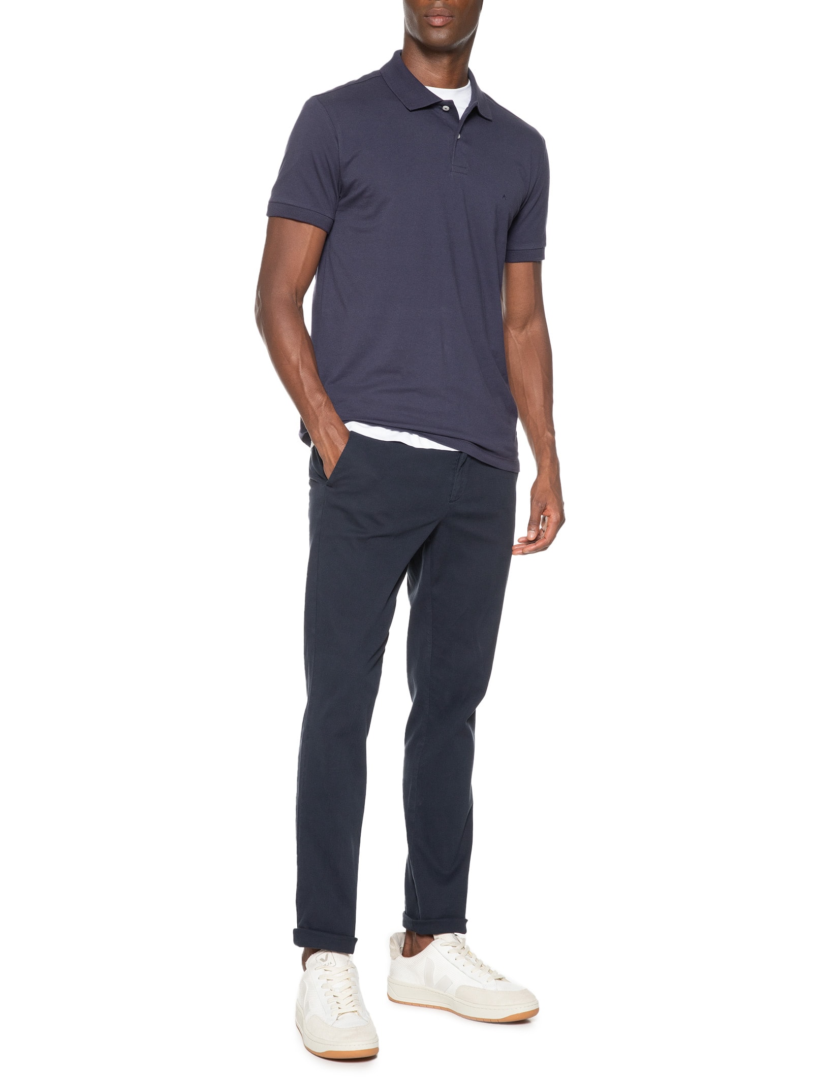 Polo Masculina Básica Regular Fit em 1/2 Malha Lisa Azul Aramis