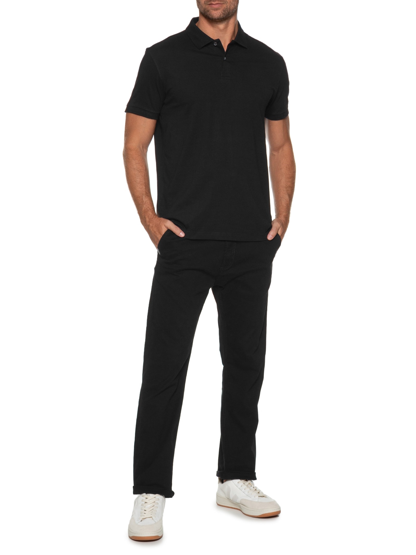 Polo Masculina Básica Regular Fit em 1/2 Malha Lisa Preto Aramis