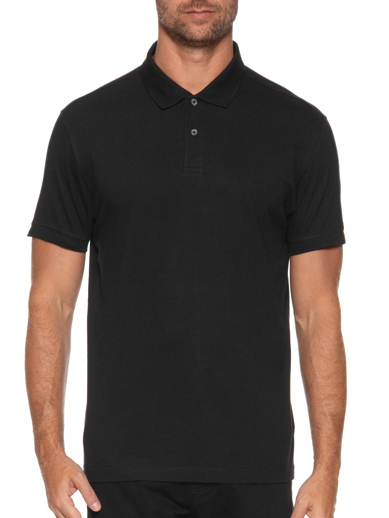 Polo Masculina Básica Regular Fit em 1/2 Malha Lisa Preto Aramis